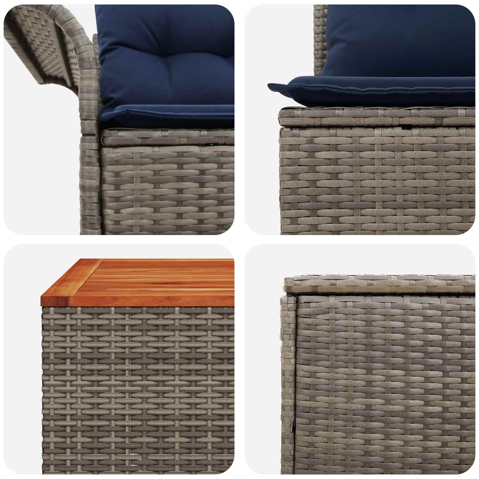 Set di divani 6 pz 4 posto Grigio e Blu Navy