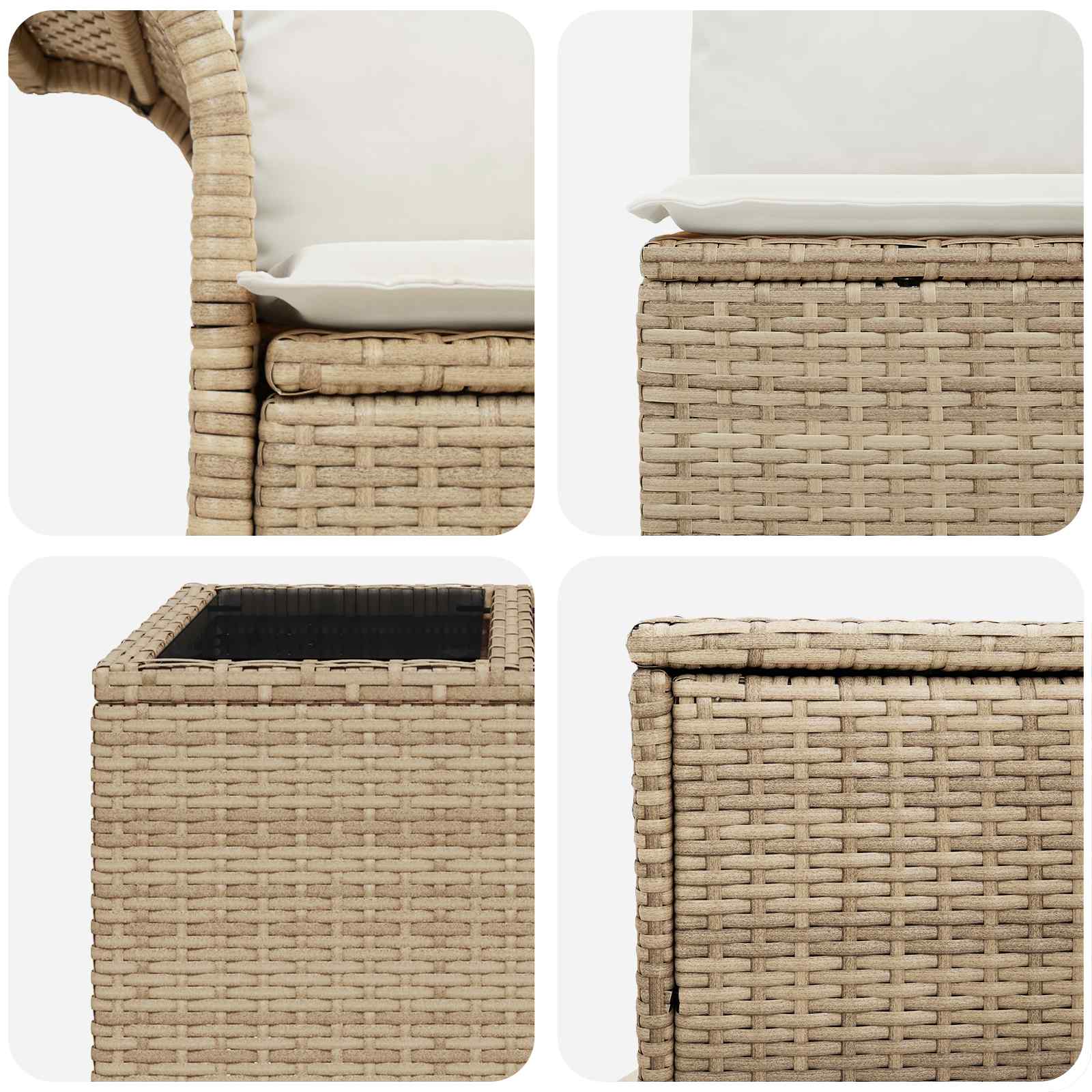Set di divani 6 pz 4 posto Beige e Bianco Crema