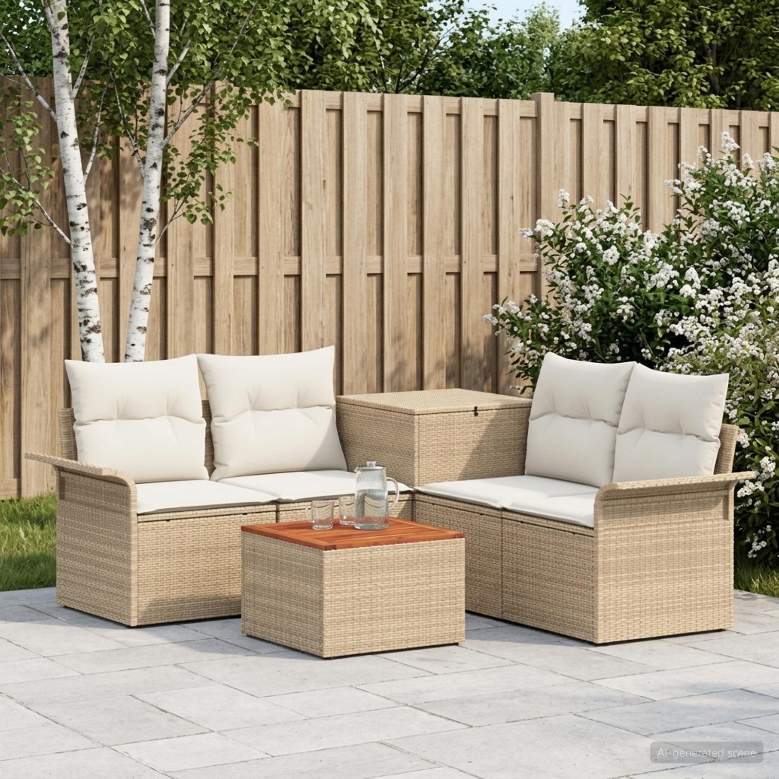 Set di divani 6 pz 4 posto Beige e Bianco Crema