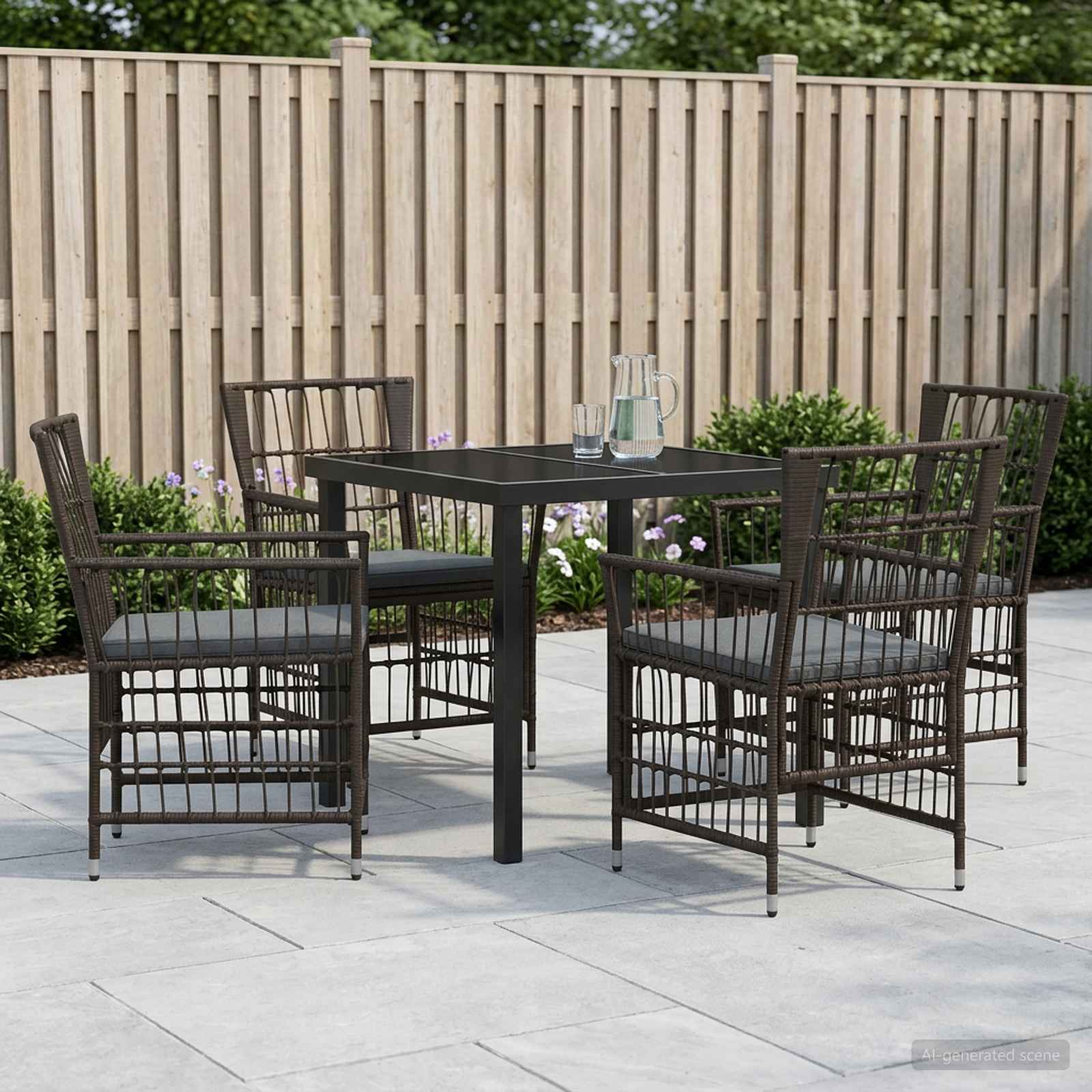Set da pranzo per esterni 5 pz Nero polyrattan
