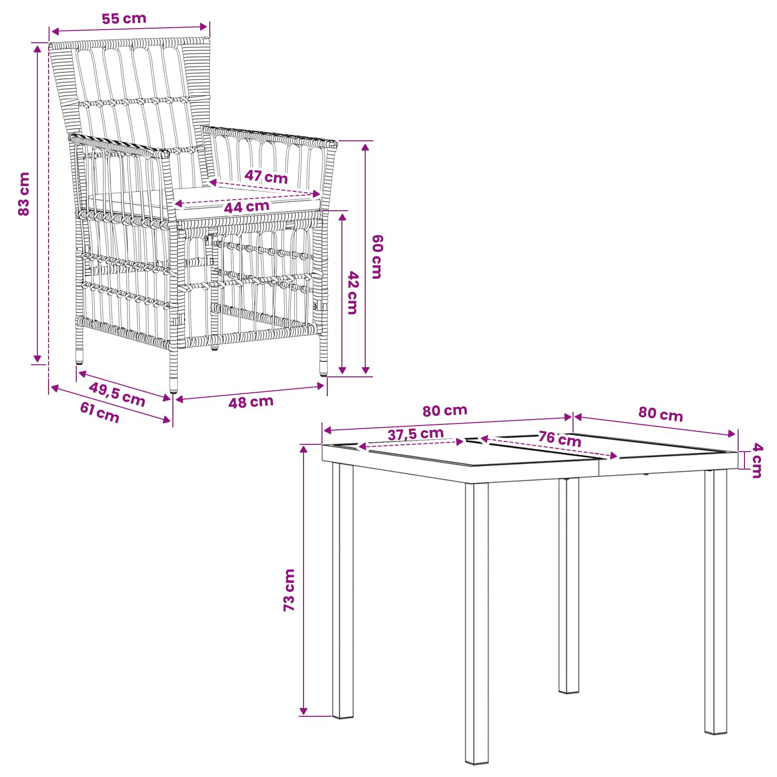 Set da pranzo per esterni 5 pz Nero polyrattan