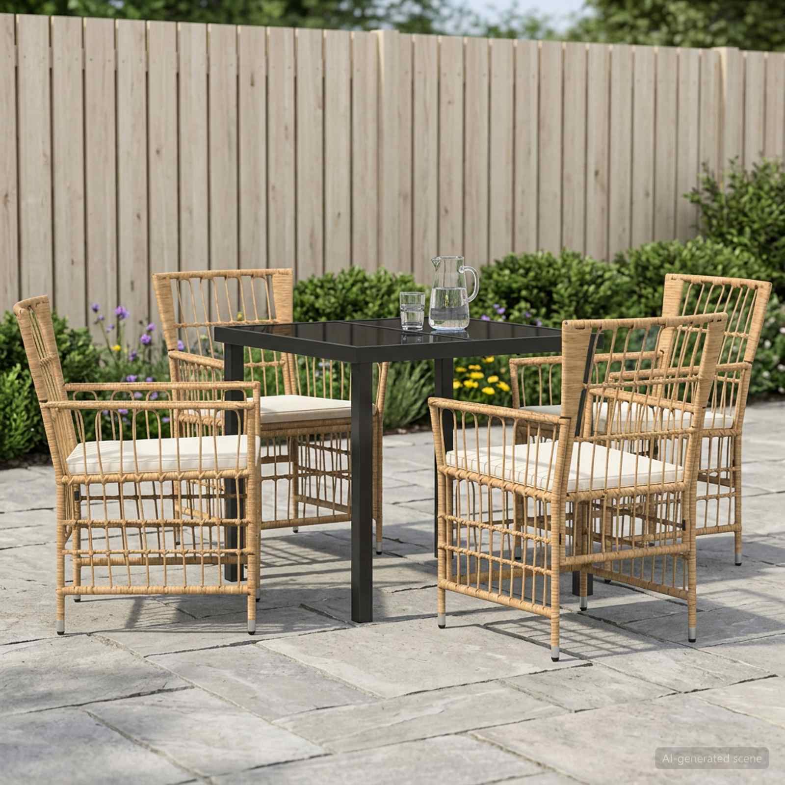 Set da pranzo per esterni 5 pz Naturale polyrattan