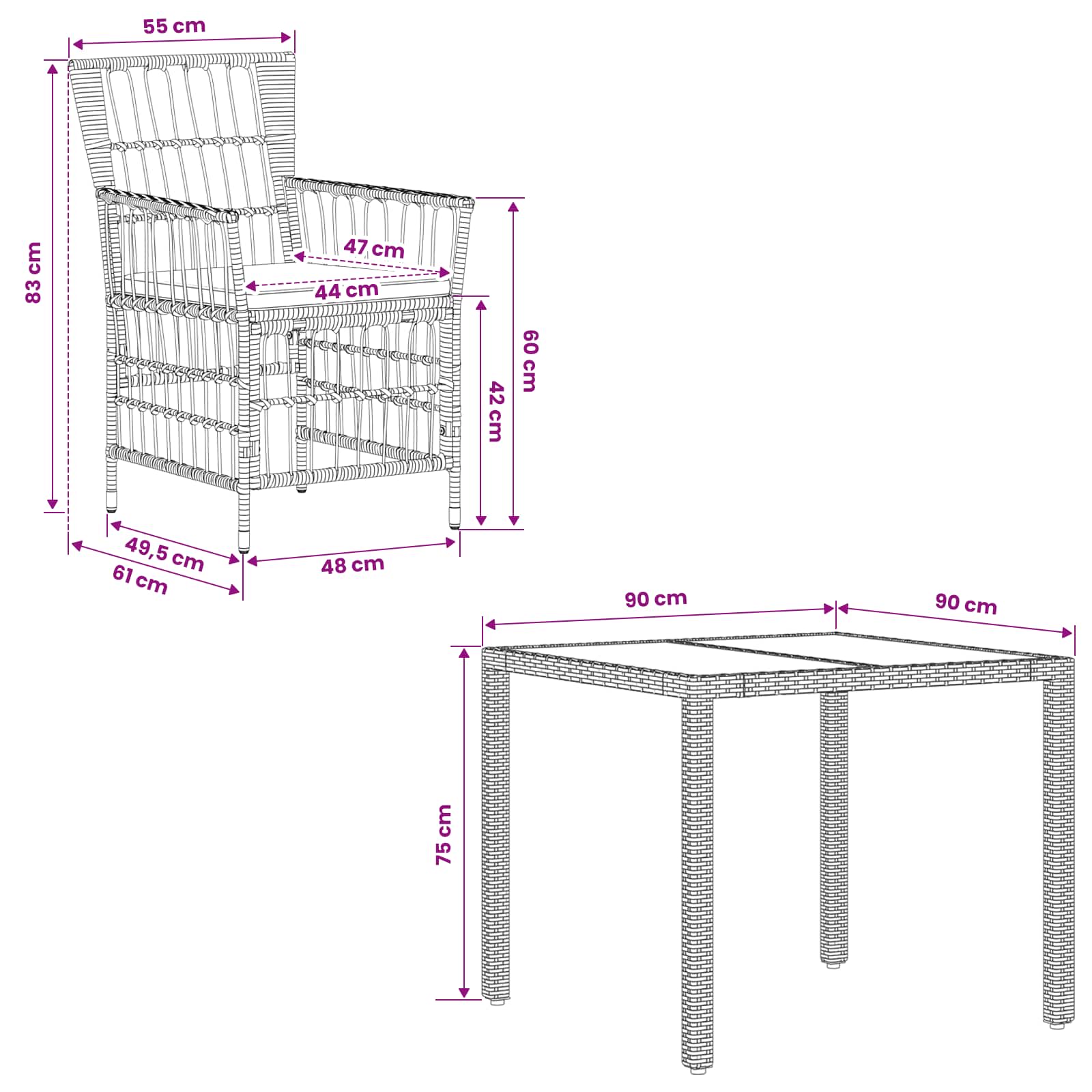 Set da pranzo per esterni 5 pz Nero polyrattan