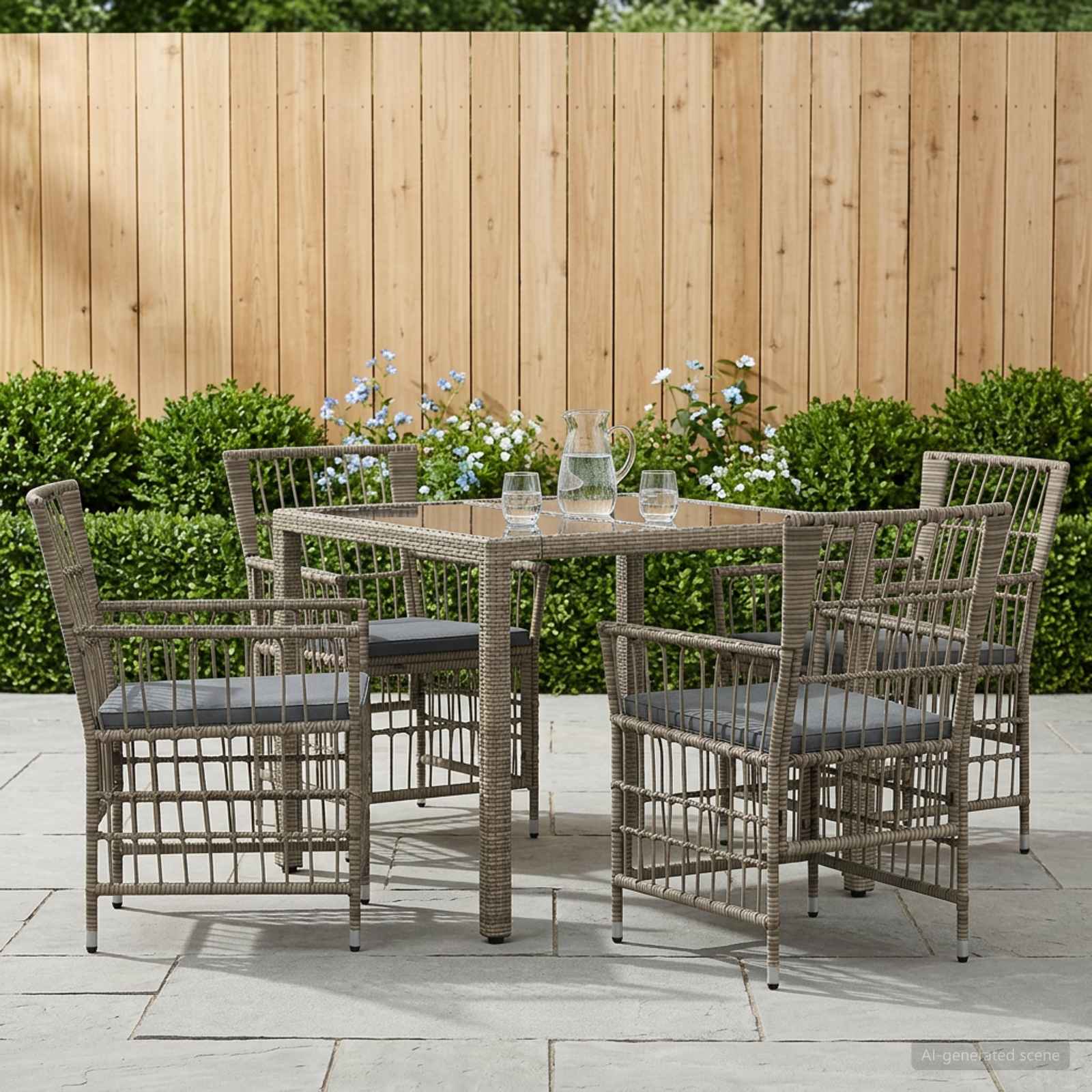 Set da pranzo per esterni 5 pz Grigio polyrattan