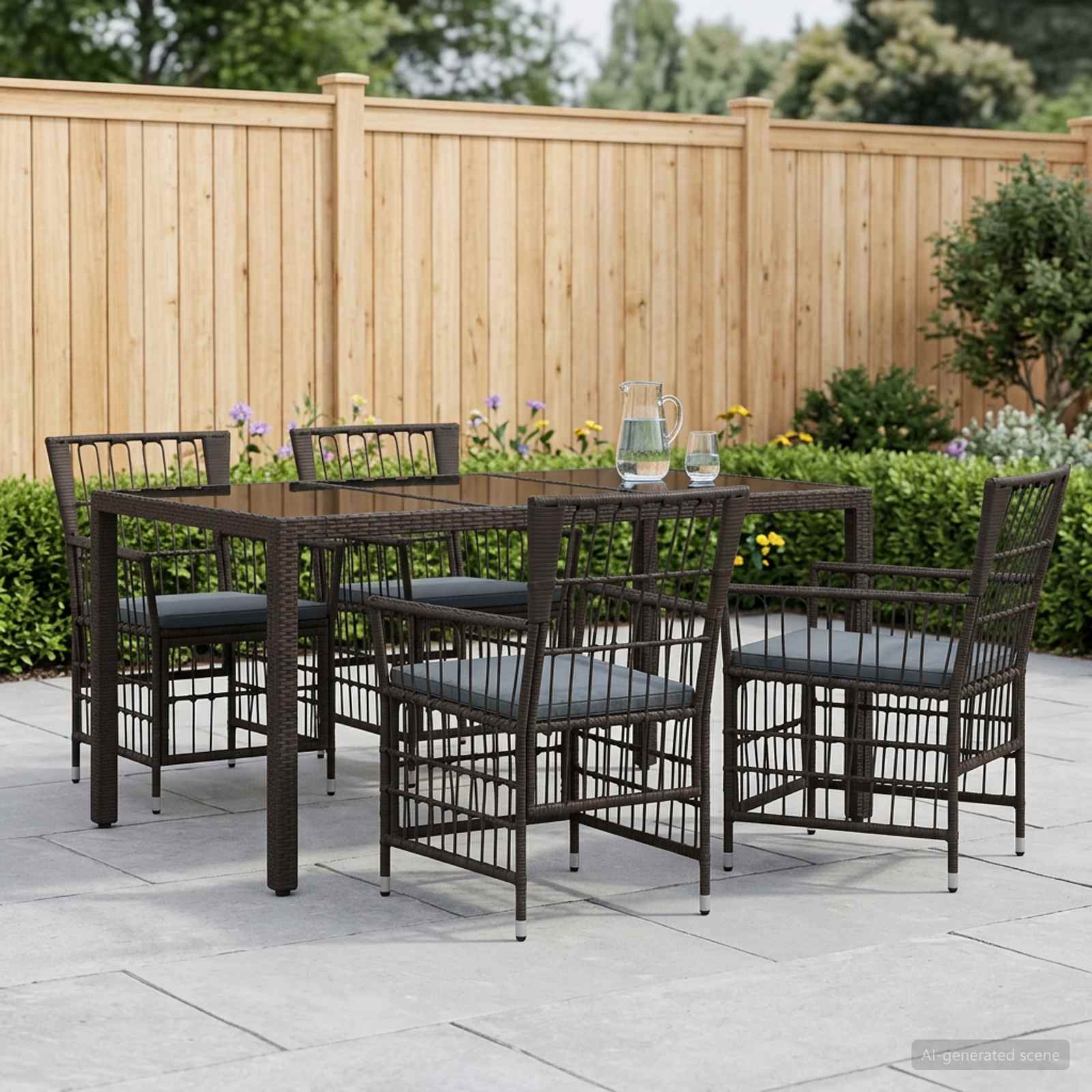 Set da pranzo per esterni 5 pz Nero polyrattan