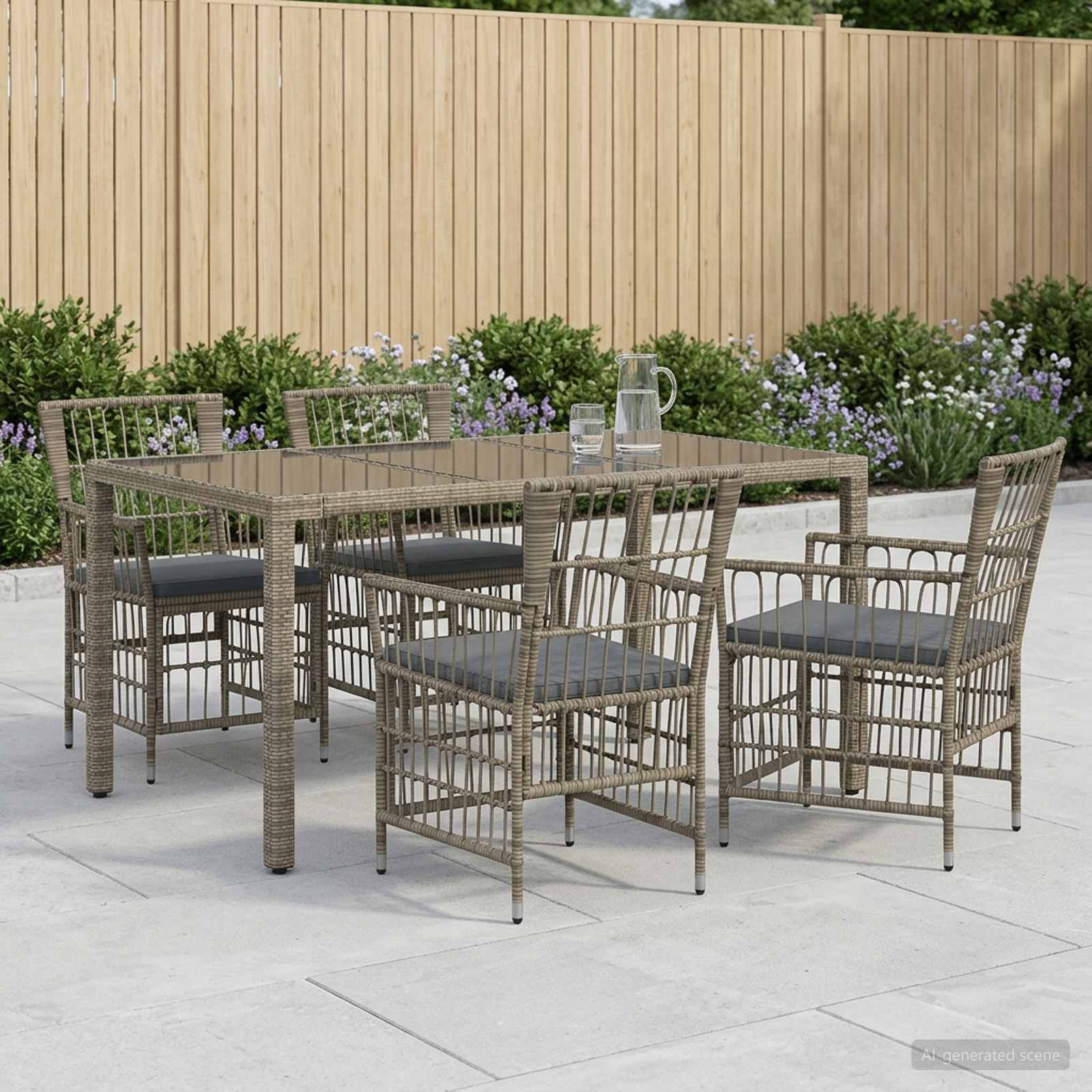 Set da pranzo per esterni 5 pz Grigio polyrattan
