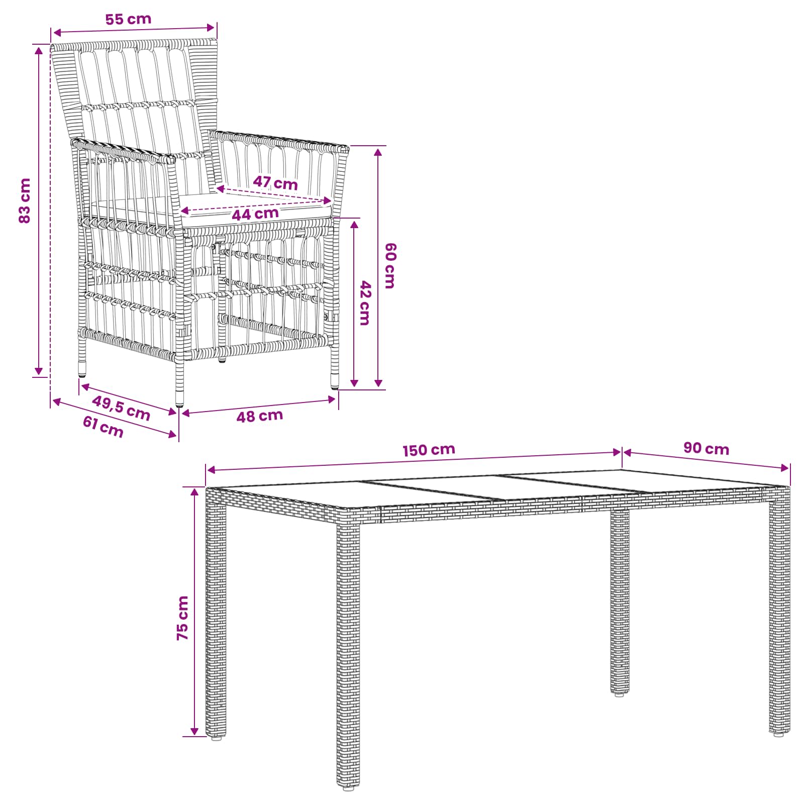 Set da pranzo per esterni 5 pz Grigio polyrattan