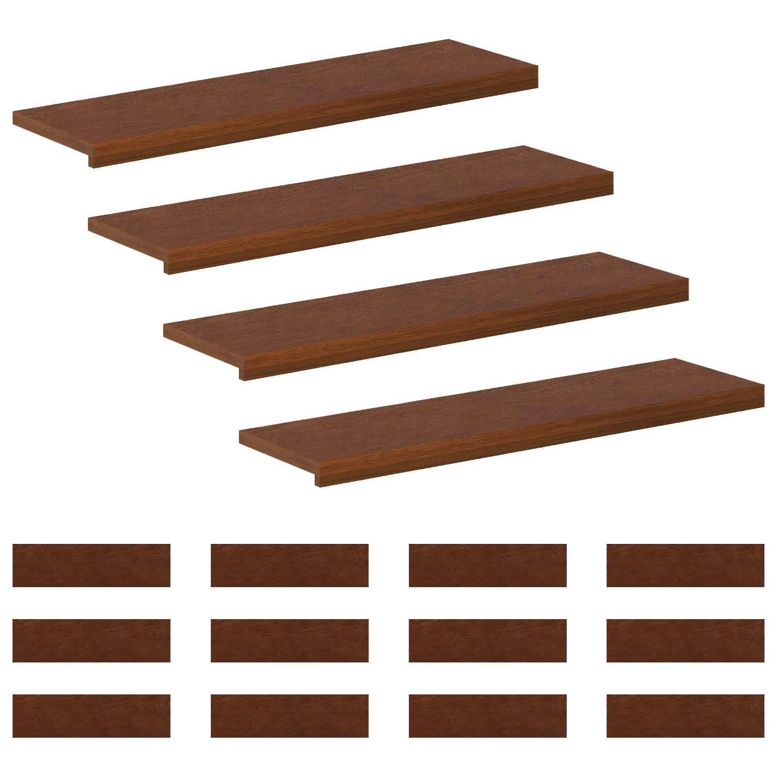 Gradini per Scale 16 pz 100 x 25 x 2 cm Marrone Scuro