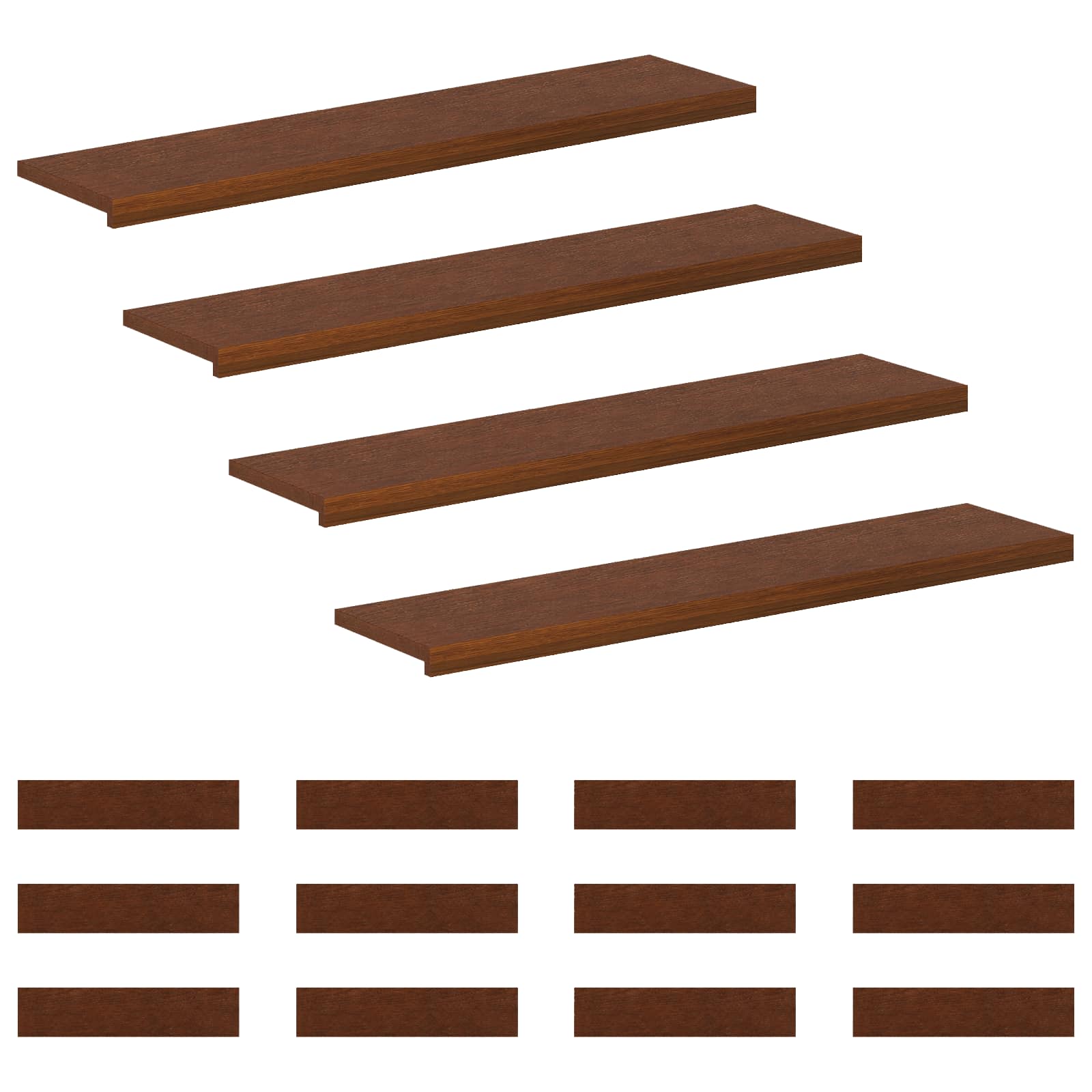 Gradini per Scale 16 pz 120 x 25 x 2 cm Marrone Scuro