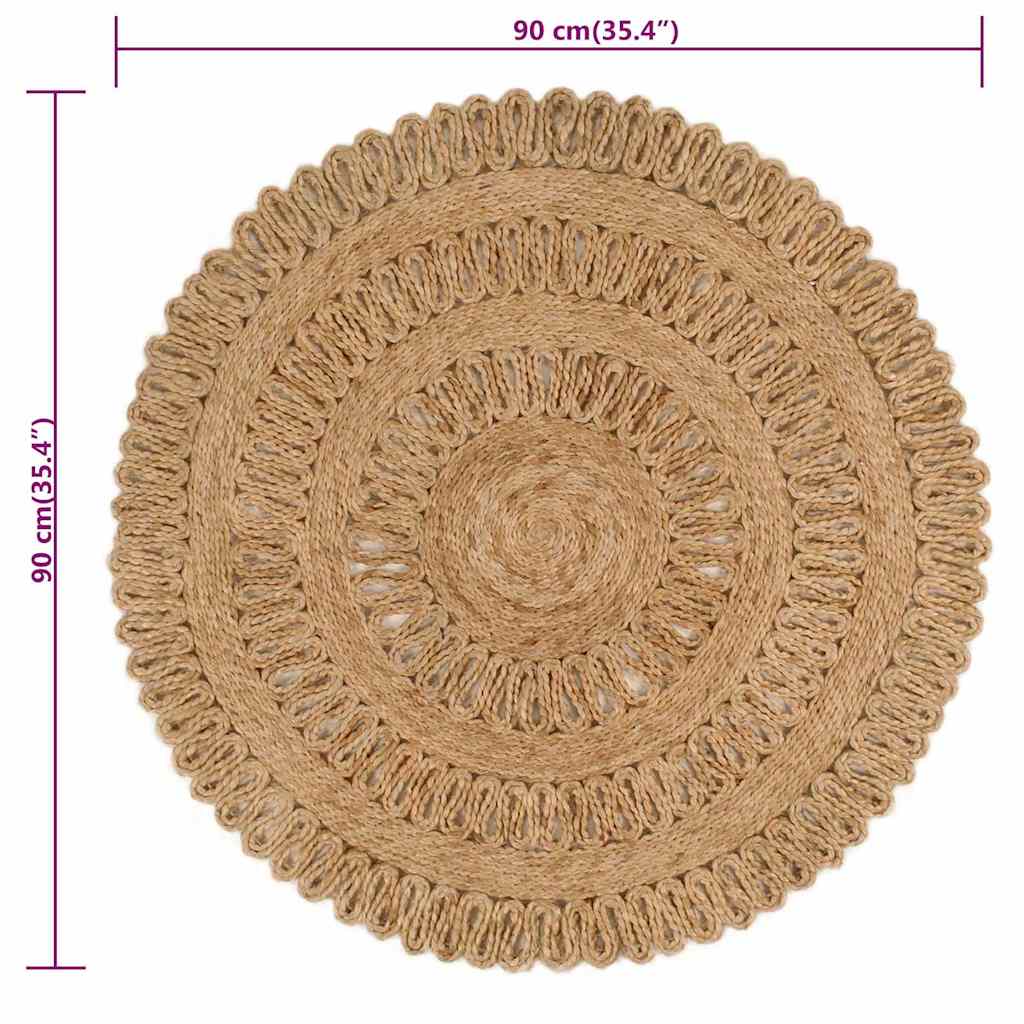 Tappeto Lavorato a Mano in Juta Intrecciata 90 cm Rotondo