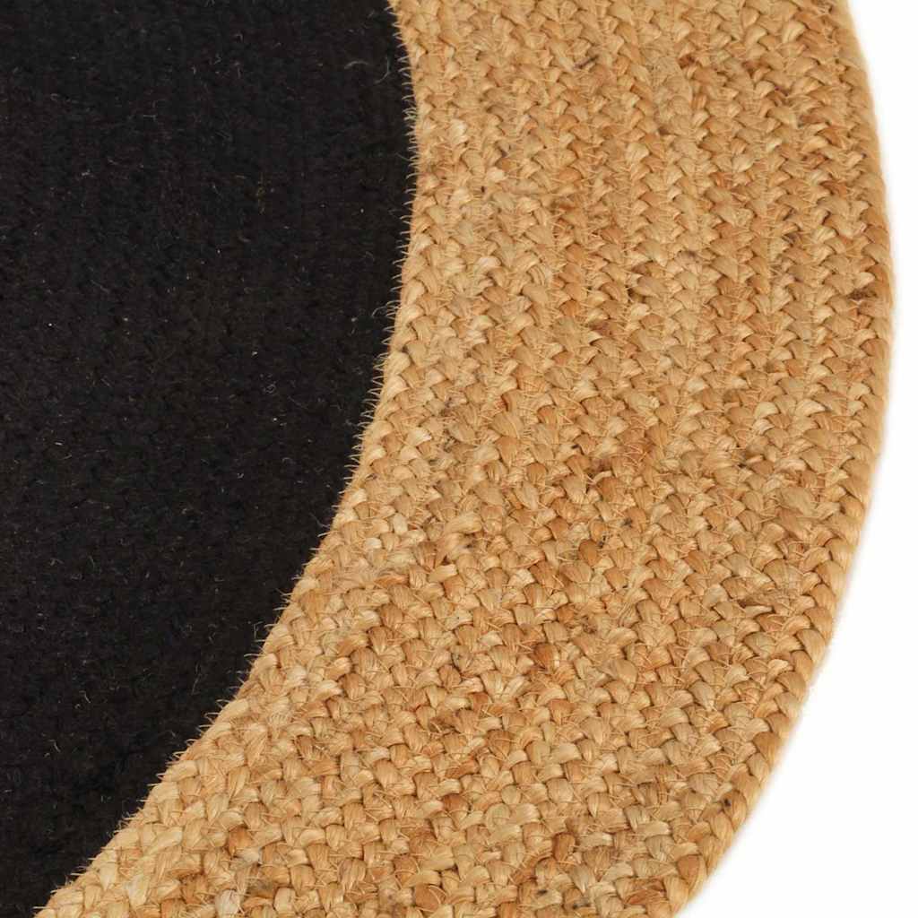 Tappeto Intrecciato Nero e Naturale 90 cm Juta e Cotone Rotondo