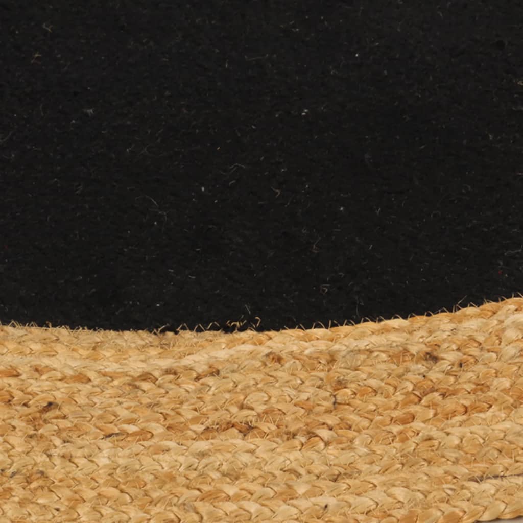 Tappeto Intrecciato Nero e Naturale 180cm Juta e Cotone Rotondo