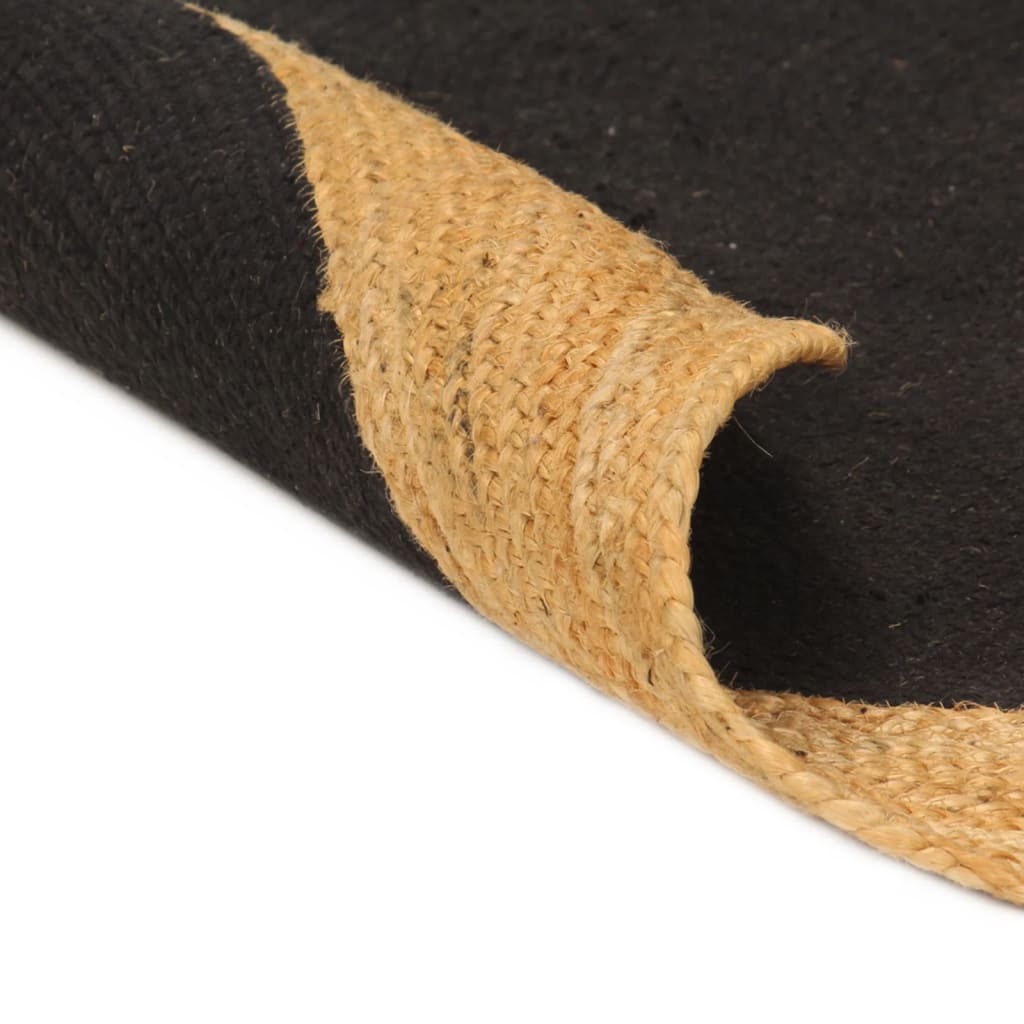 Tappeto Intrecciato Nero e Naturale 180cm Juta e Cotone Rotondo