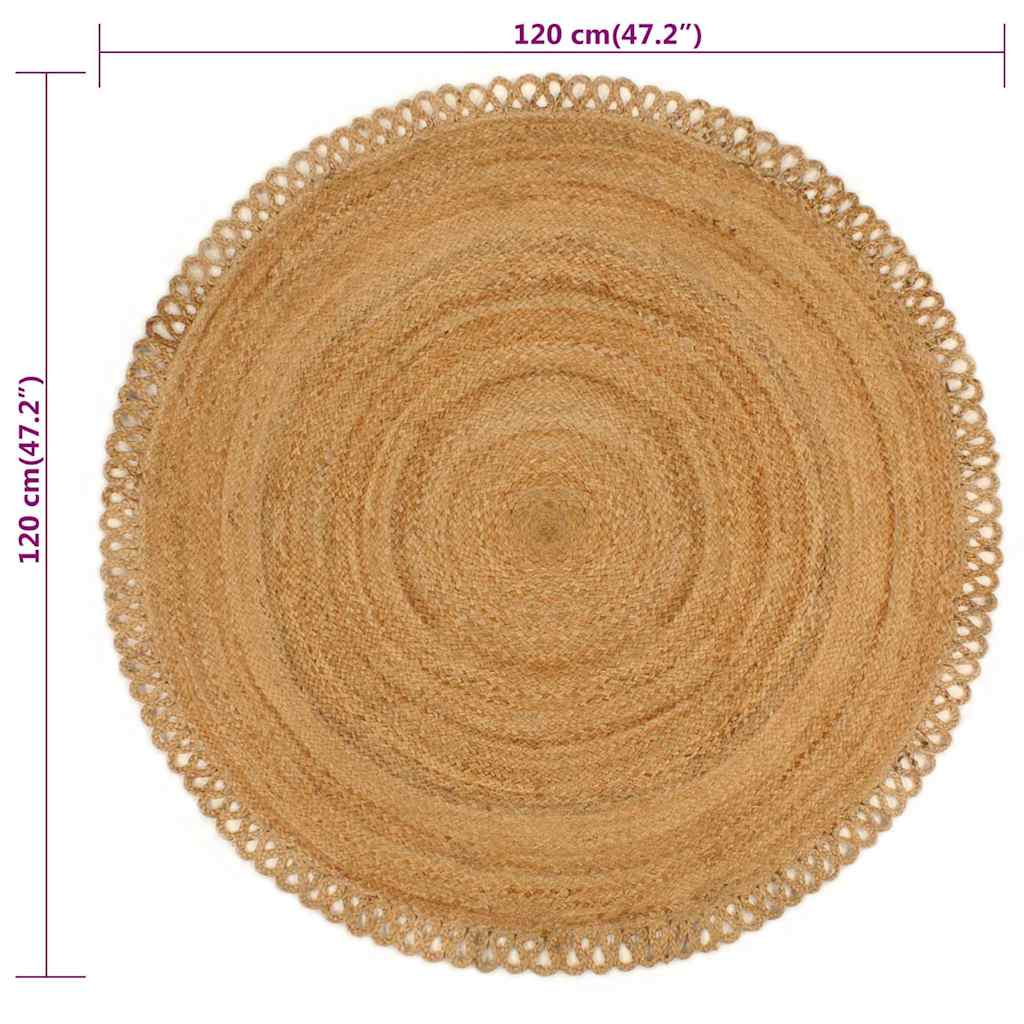 Tappeto Intrecciato con Bordo Ondulato 120 cm Iuta Rotondo