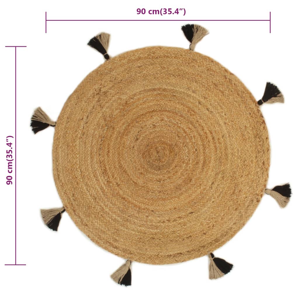 Tappeto Intrecciato con Nappe 90cm Iuta Rotondo