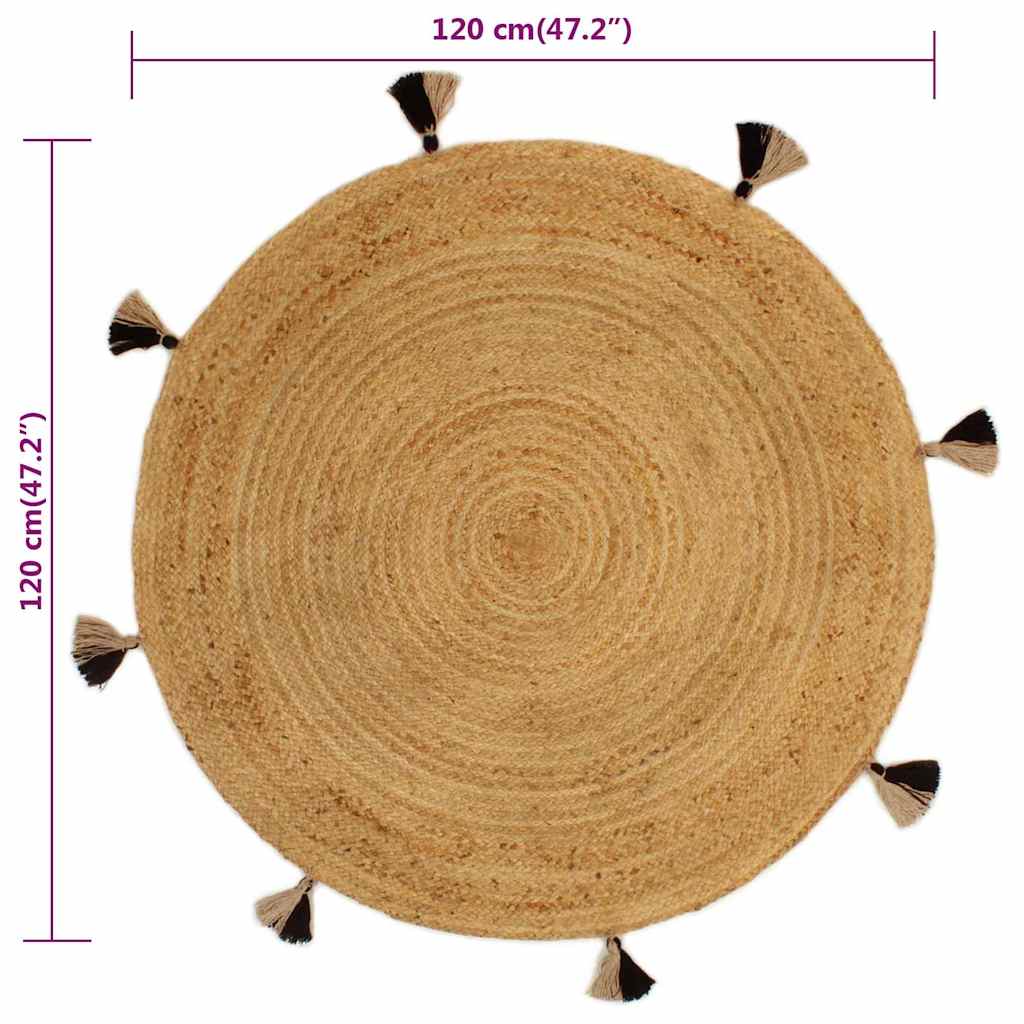 Tappeto Intrecciato con Nappe 120 cm Iuta Rotondo