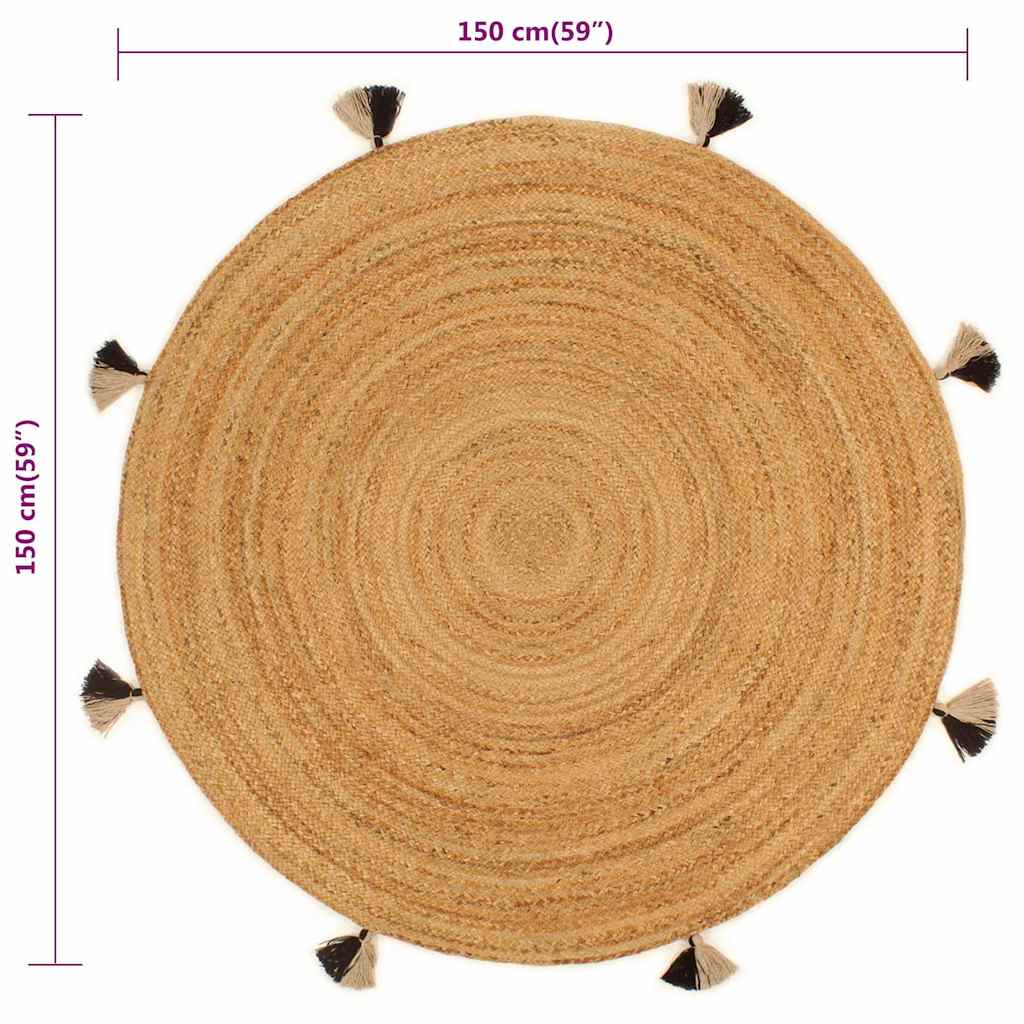 Tappeto Intrecciato con Nappe 150 cm Iuta Rotondo