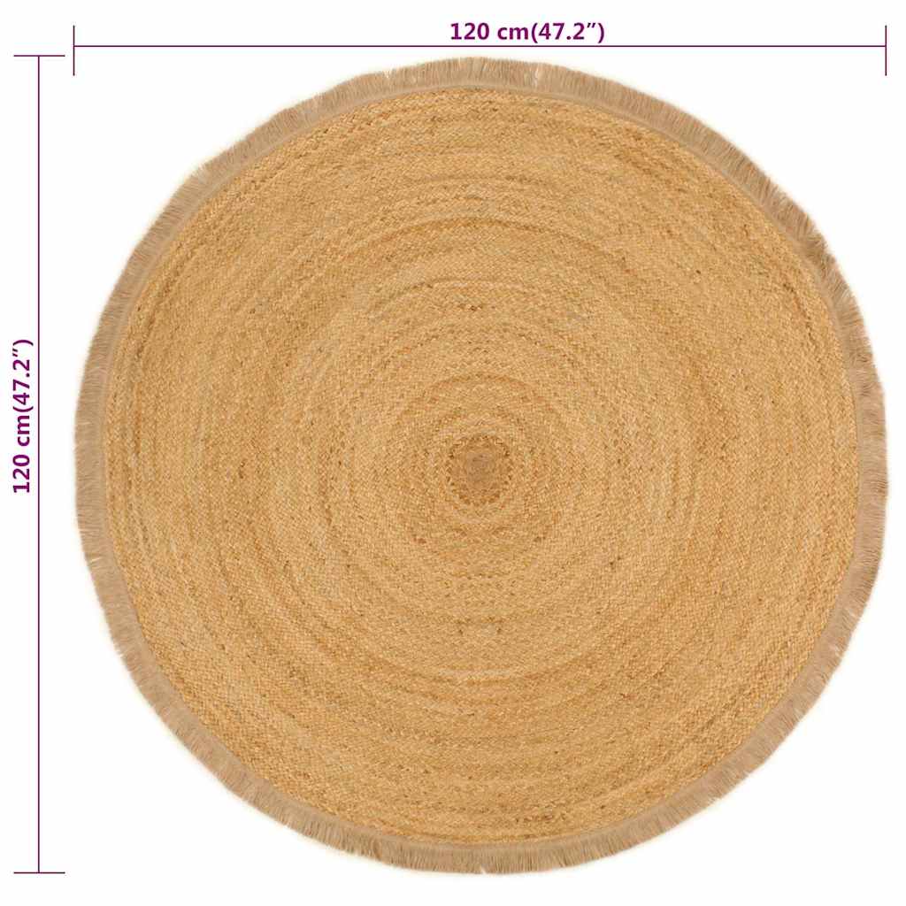 Tappeto Intrecciato con Bordo a Balze 120 cm Iuta Rotondo