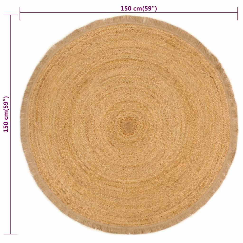 Tappeto Intrecciato con Bordo a Balze 150 cm Iuta Rotondo