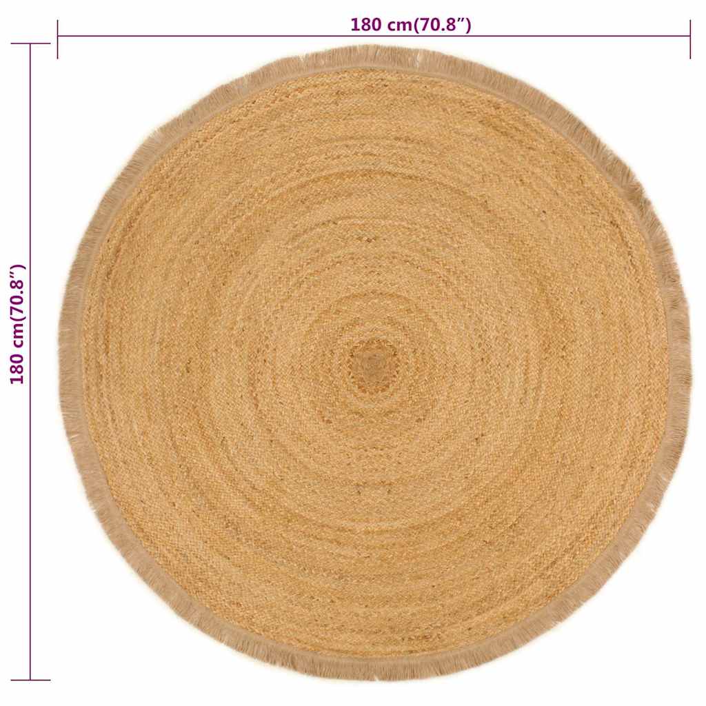 Tappeto Intrecciato con Bordo a Balze 180 cm Iuta Rotondo