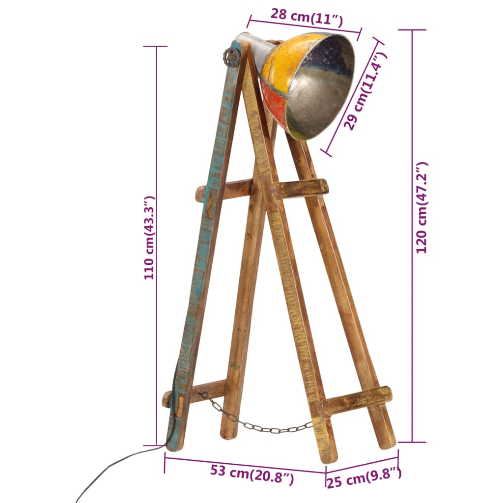 Lampada da Terra Multicolore E27 in Legno Massello di Mango