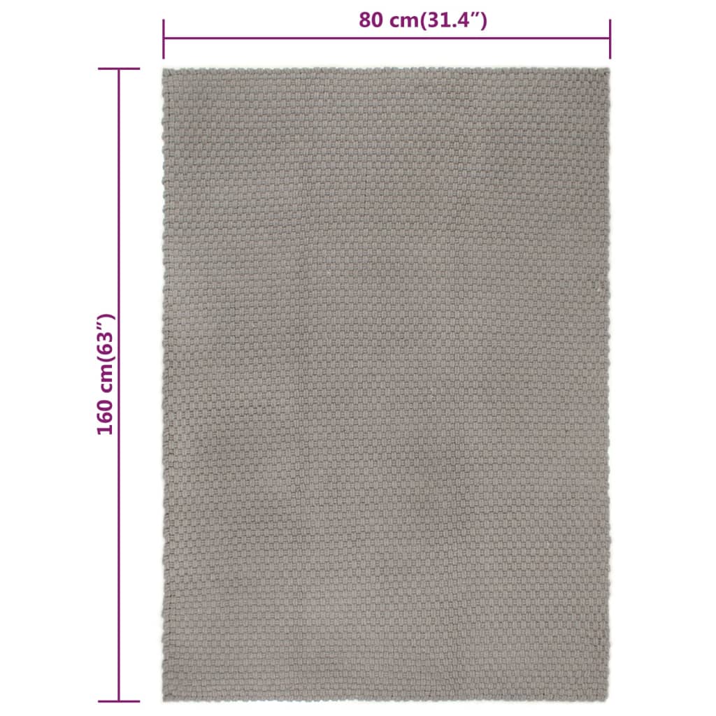 Tappeto Rettangolare Grigio 80x160 cm in Cotone