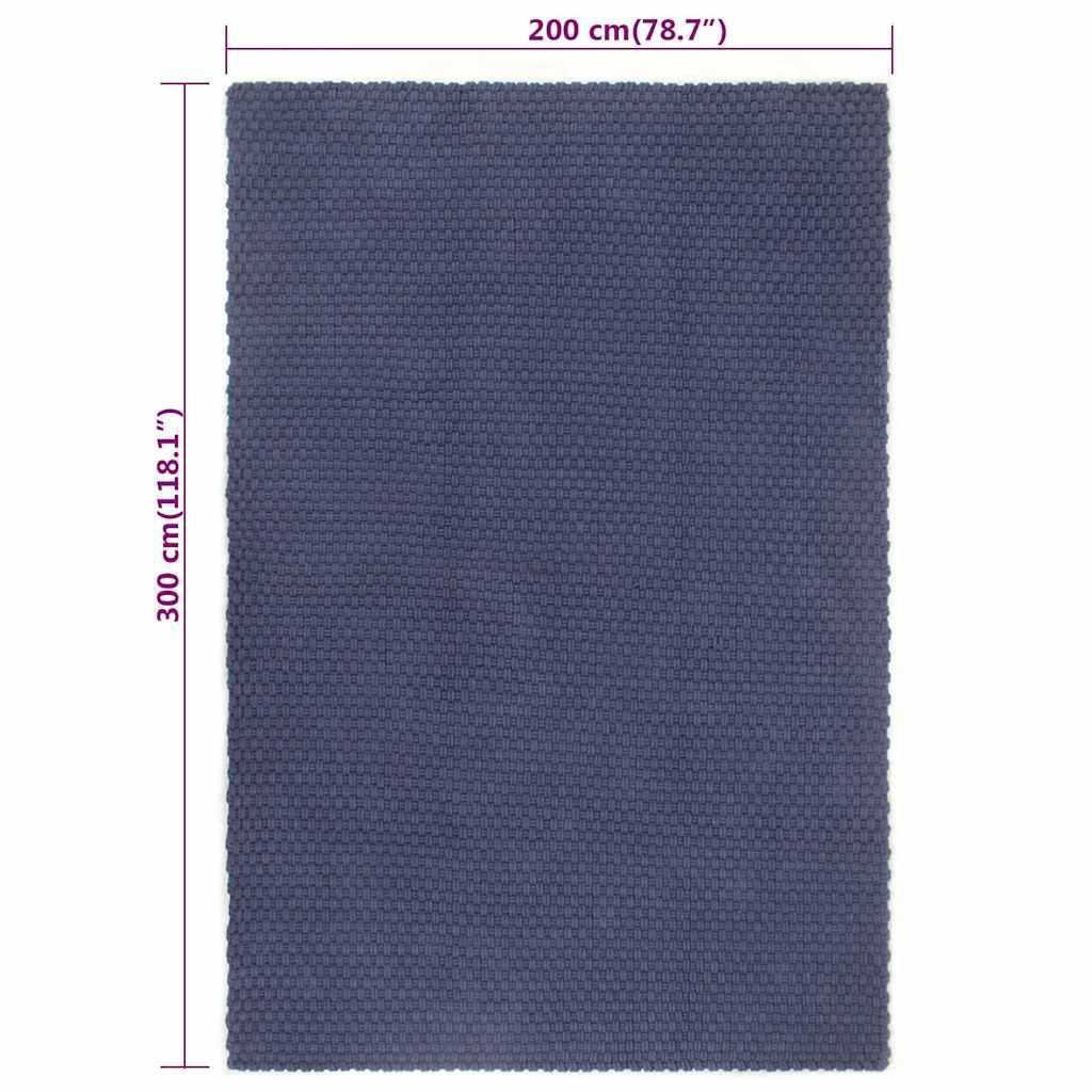 Tappeto Rettangolare Blu Marino 200x300 cm in Cotone