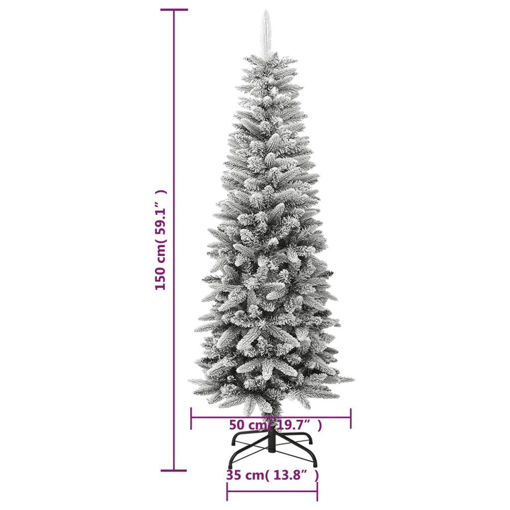 Albero Natale Artificiale Sottile Neve Floccata 150cm PVC e PE