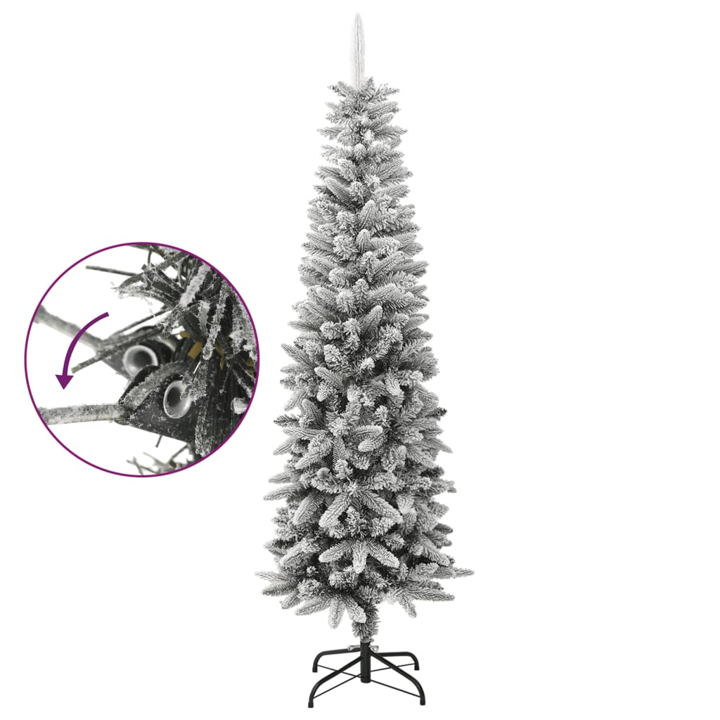 Albero Natale Artificiale Sottile Neve Floccata 180cm PVC e PE