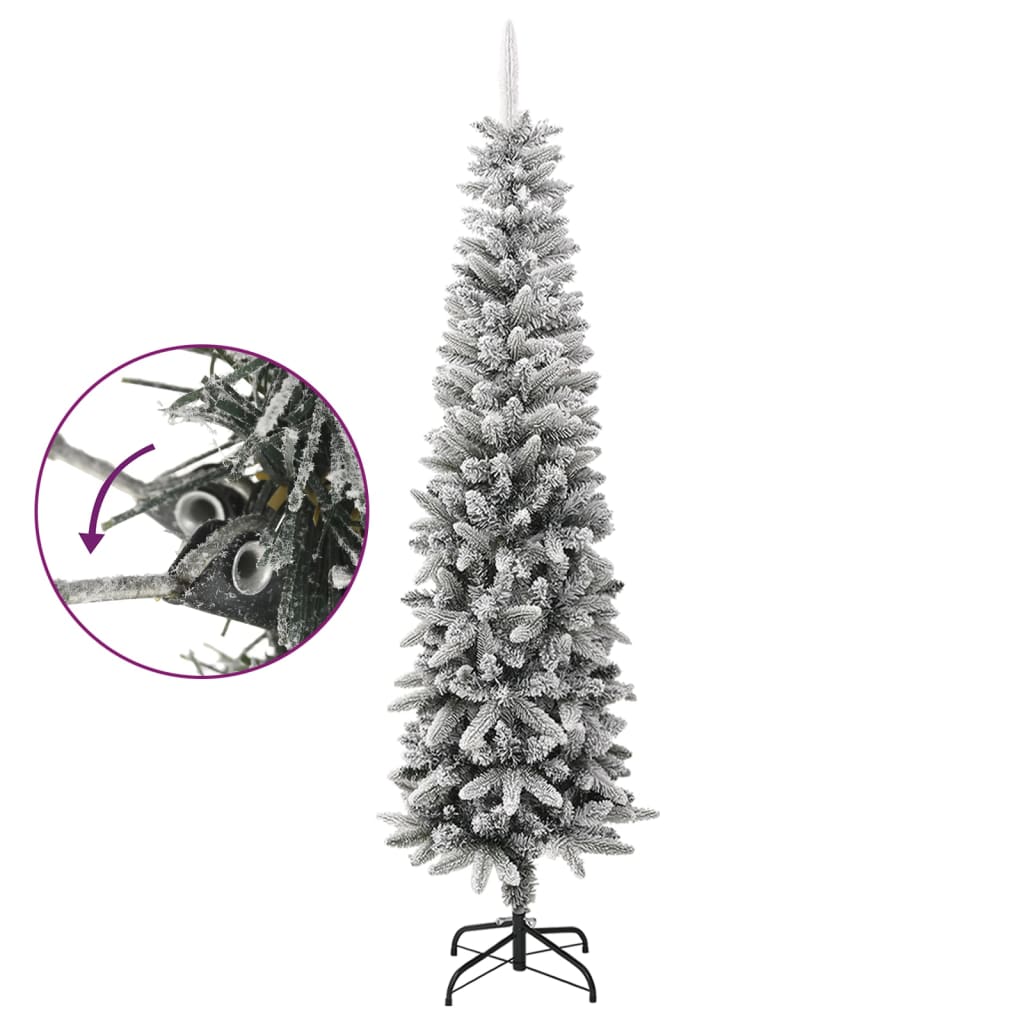 Albero Natale Artificiale Sottile Neve Floccata 240 cm PVC e PE