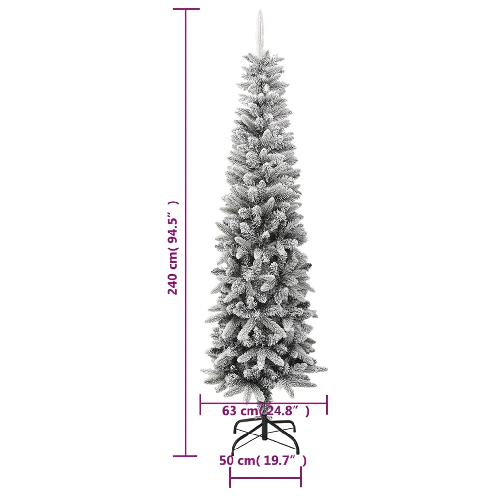 Albero Natale Artificiale Sottile Neve Floccata 240 cm PVC e PE