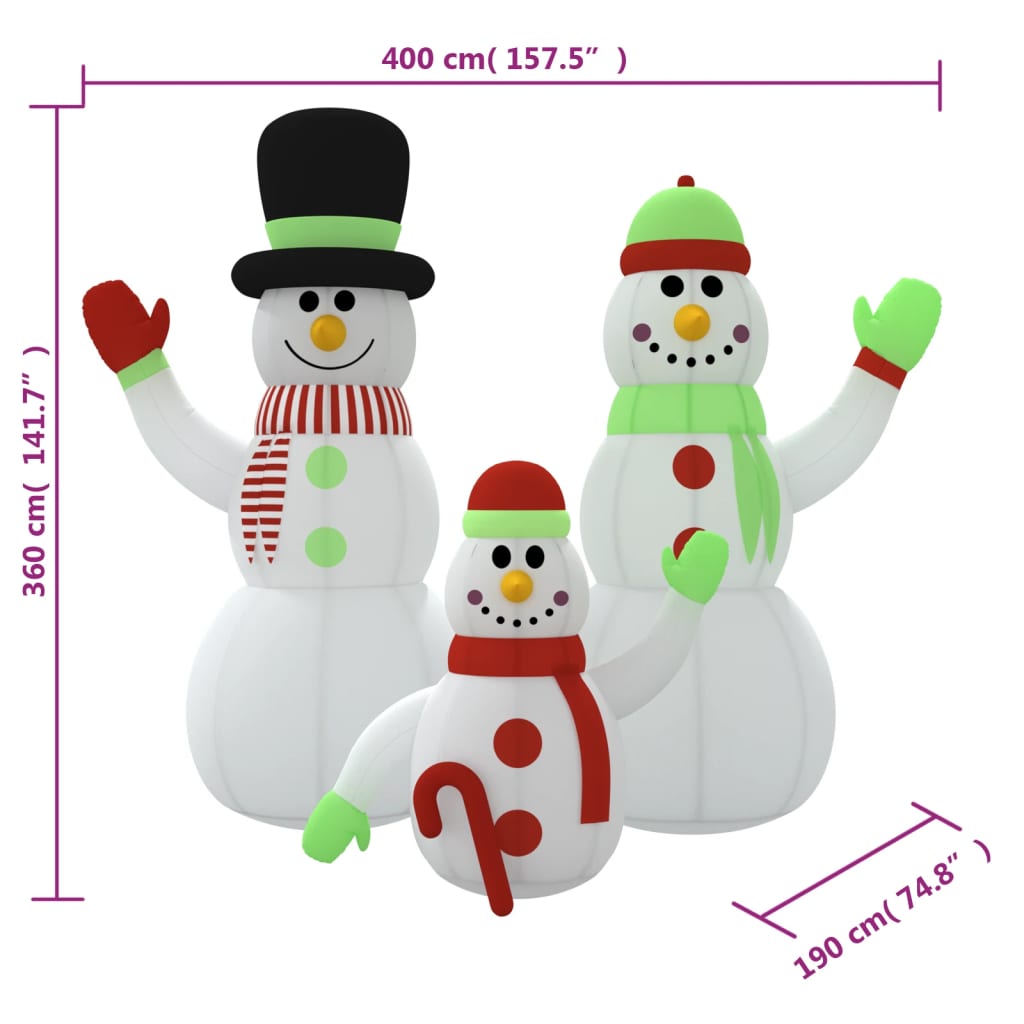 Famiglia Pupazzi di Neve Gonfiabili con LED 360 cm
