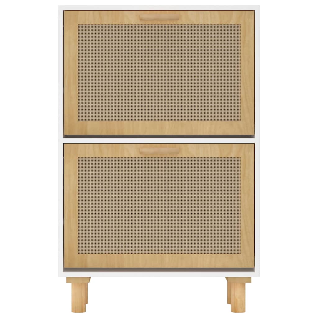 Scarpiera Bianca 52x25x80cm Legno Multistrato e Rattan Naturale