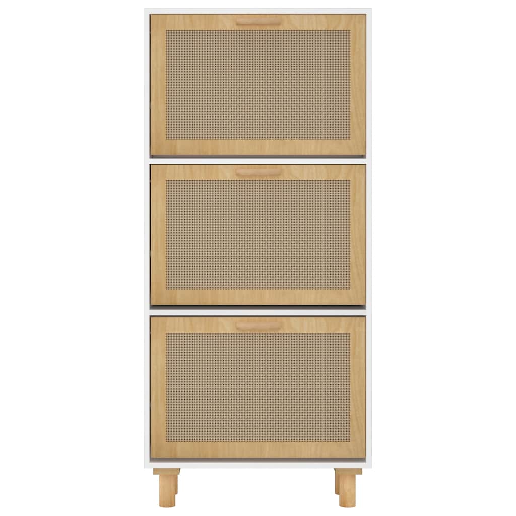 Scarpiera Bianca52x25x115cm Legno Multistrato e Rattan Naturale