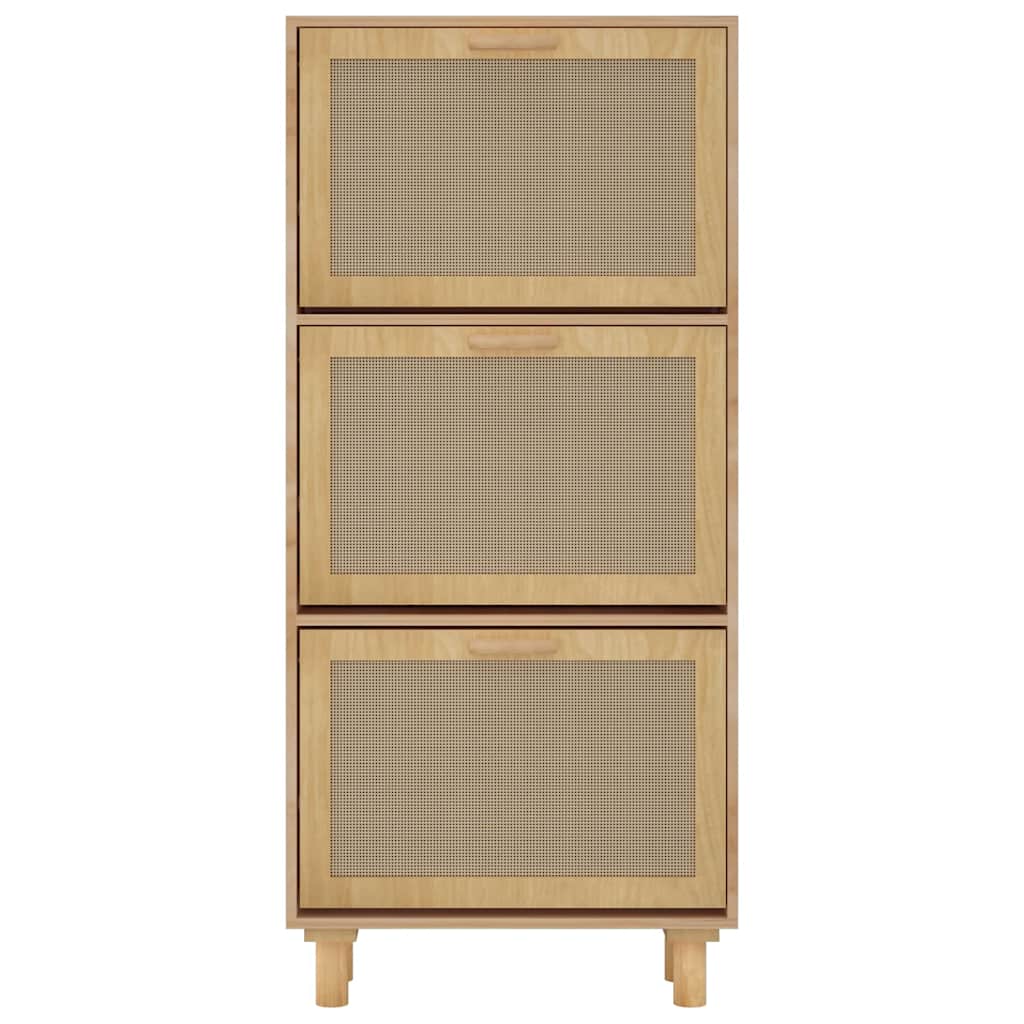 Scarpiera Marrone 52x25x115 Legno Multistrato e Rattan Naturale