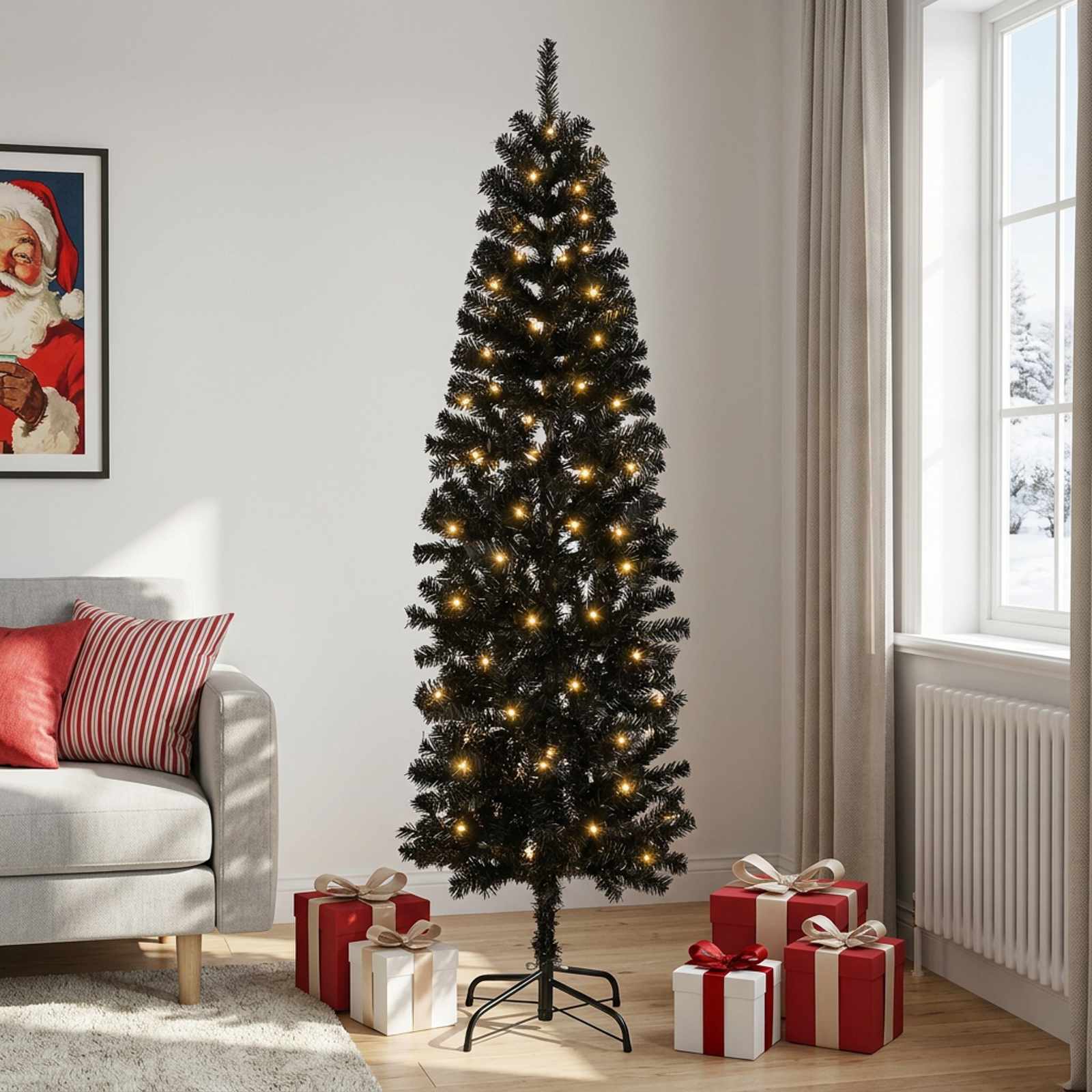 Albero di Natale Artificiale Sottile 180 cm 300 LED