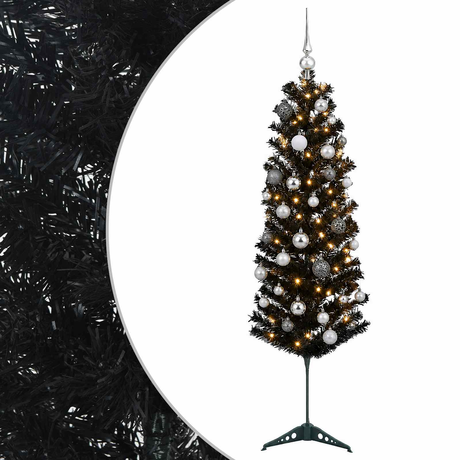 Albero di Natale Artificiale Slim con Palline 150 cm 150 LED