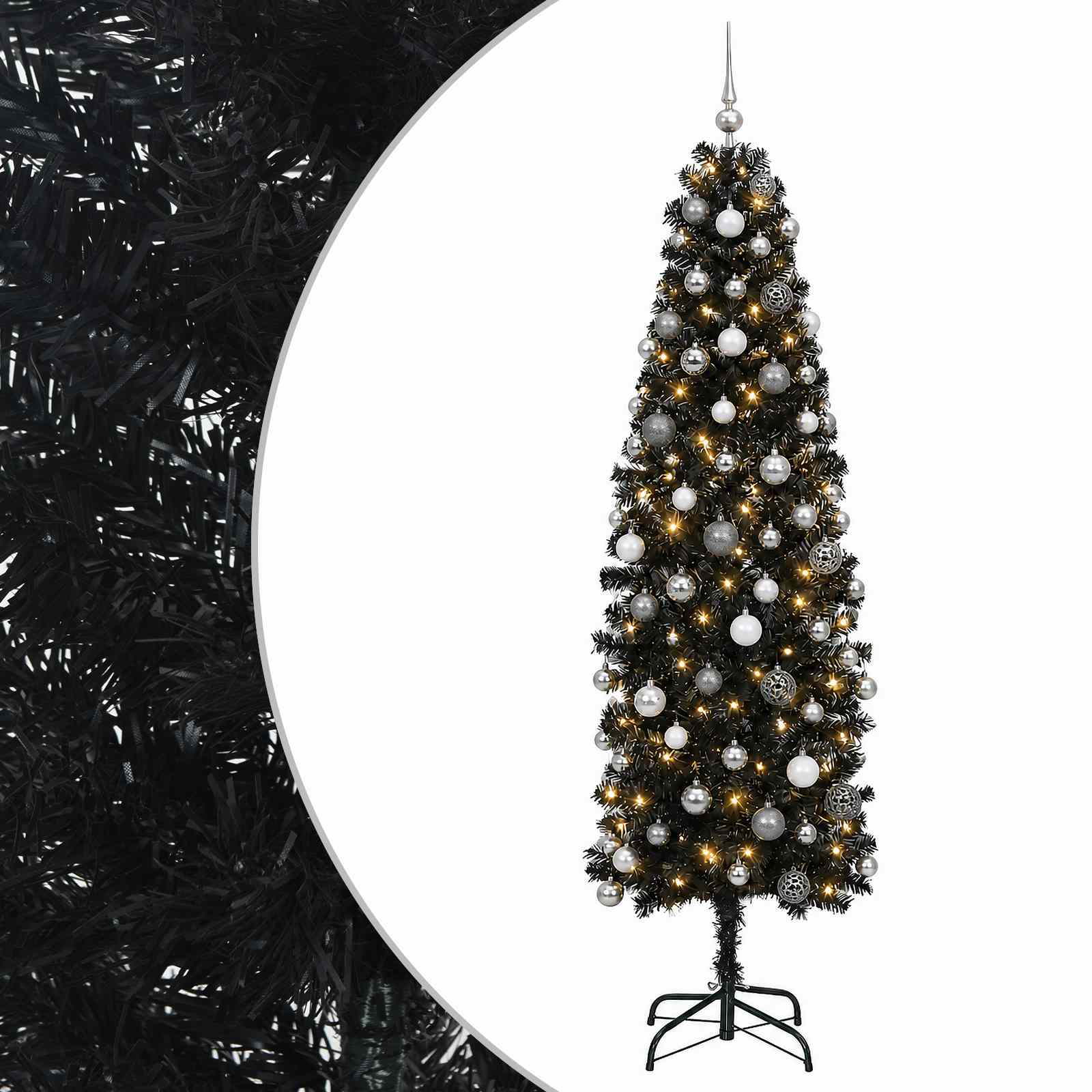 Albero di Natale Artificiale Slim con Palline 210 cm 300 LED