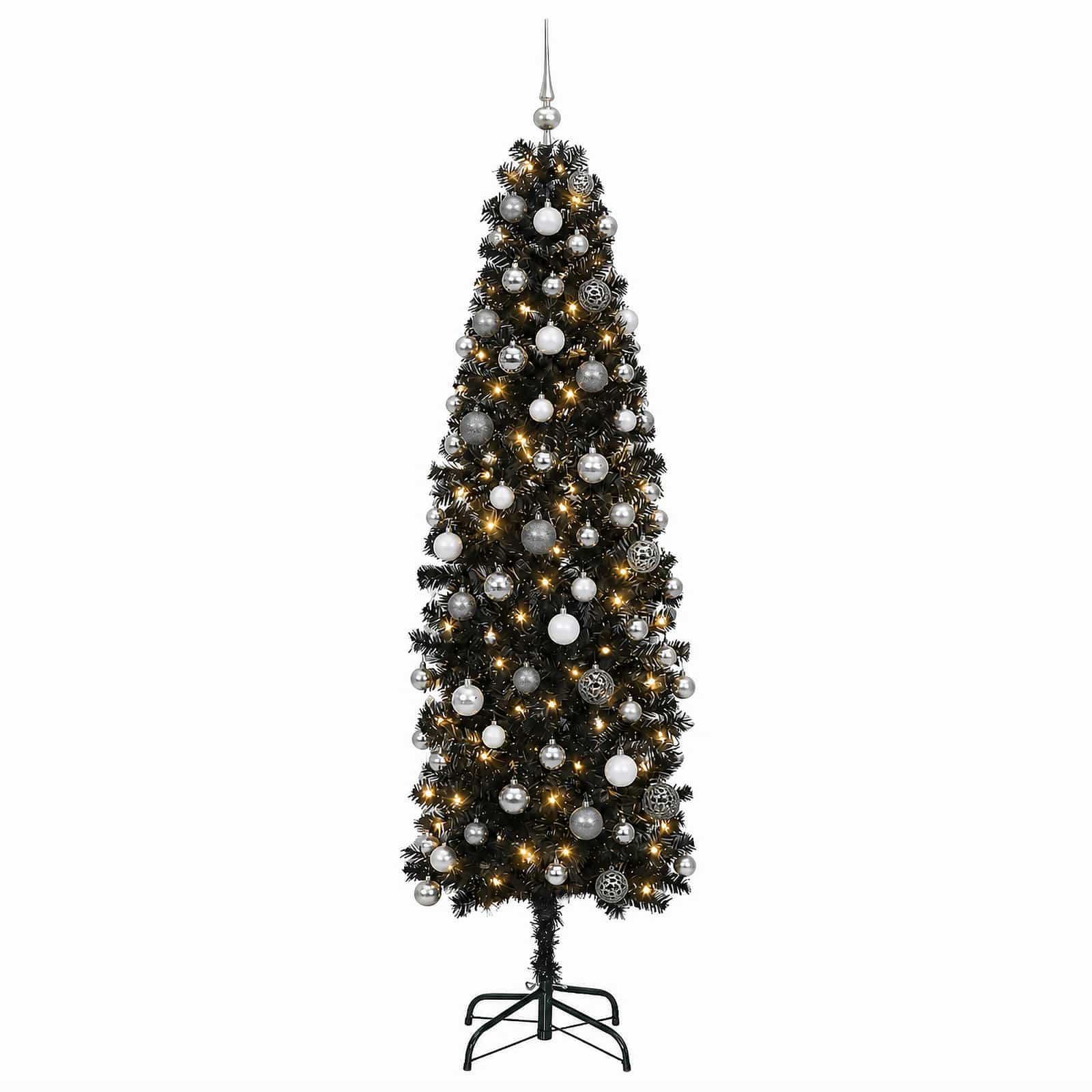 Albero di Natale Artificiale Slim con Palline 210 cm 300 LED