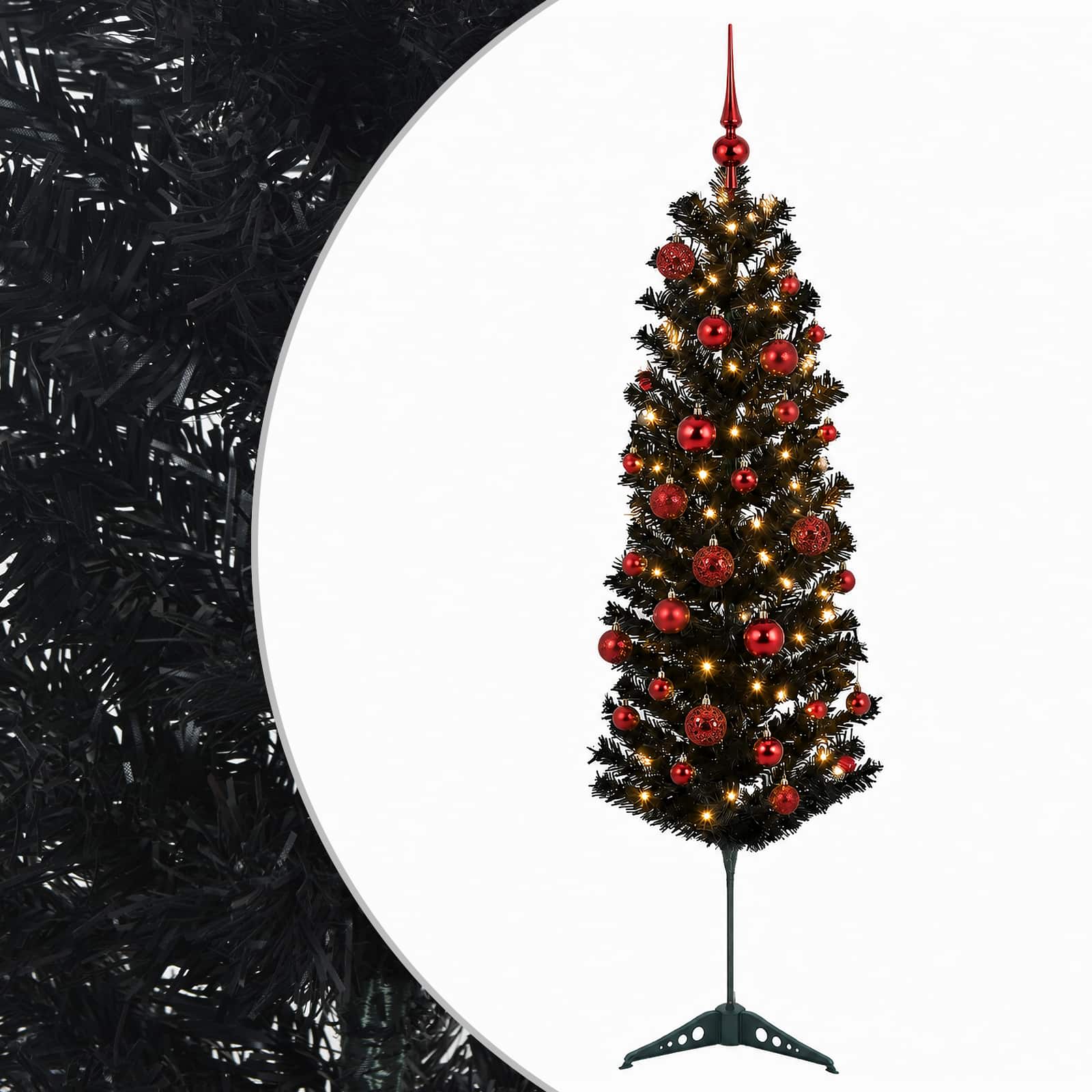 Albero di Natale Artificiale Slim con Palline 150 cm 150 LED