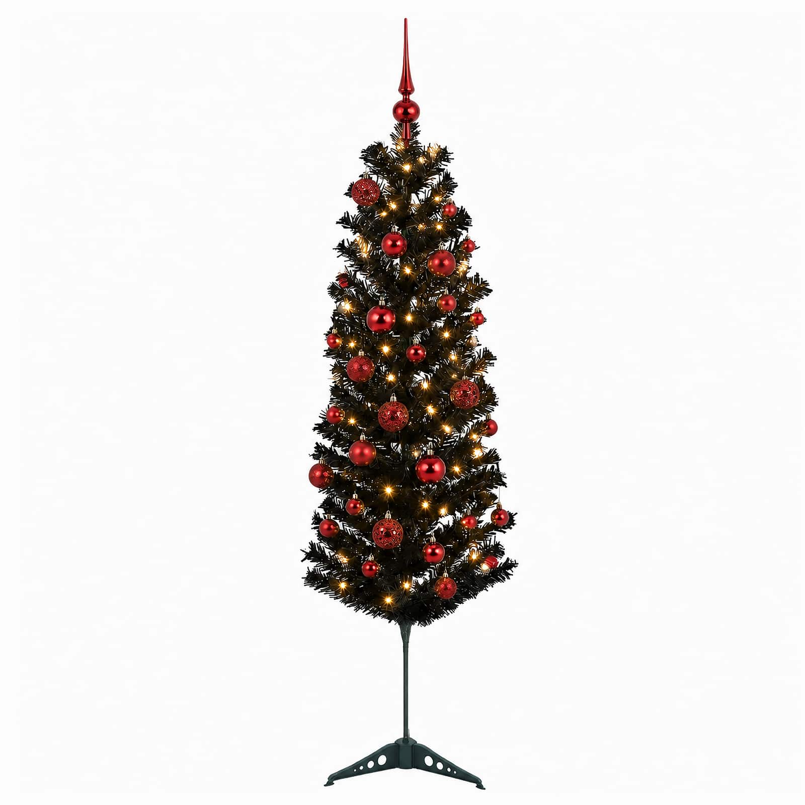 Albero di Natale Artificiale Slim con Palline 150 cm 150 LED