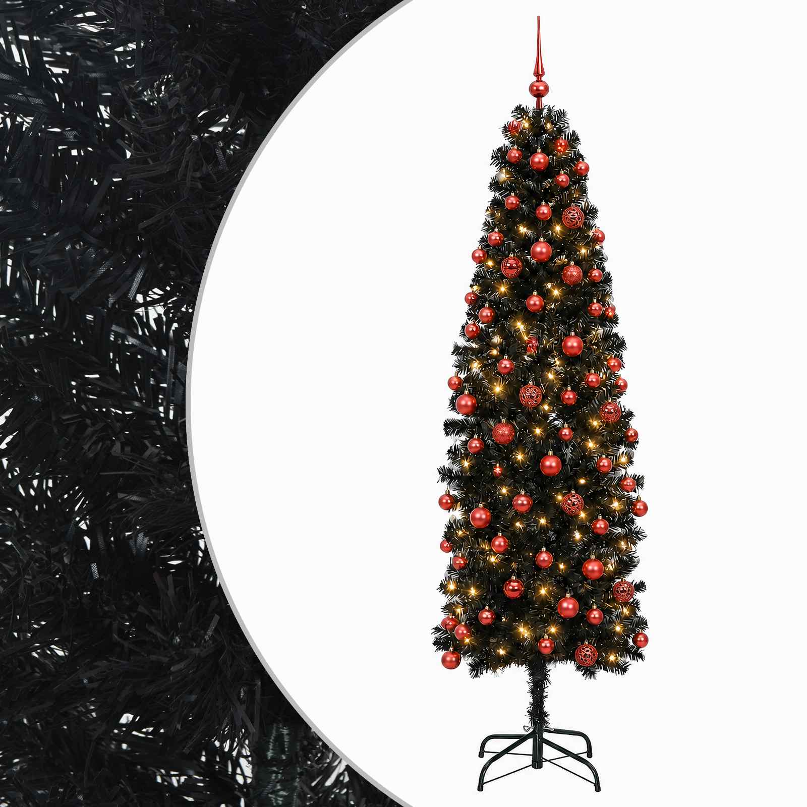 Albero di Natale Artificiale Slim con Palline 210 cm 300 LED