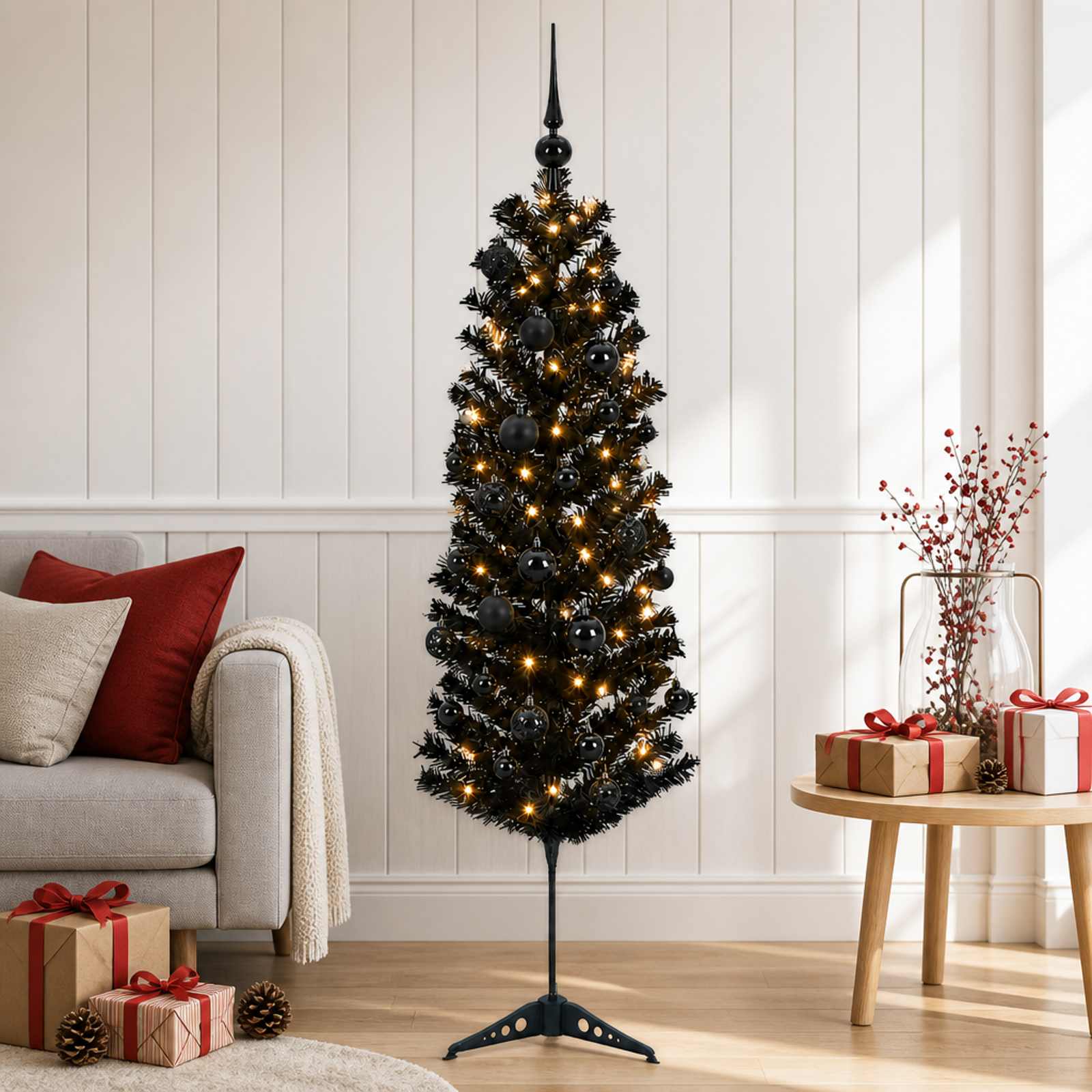 Albero di Natale Artificiale Slim con Palline 120 cm 150 LED