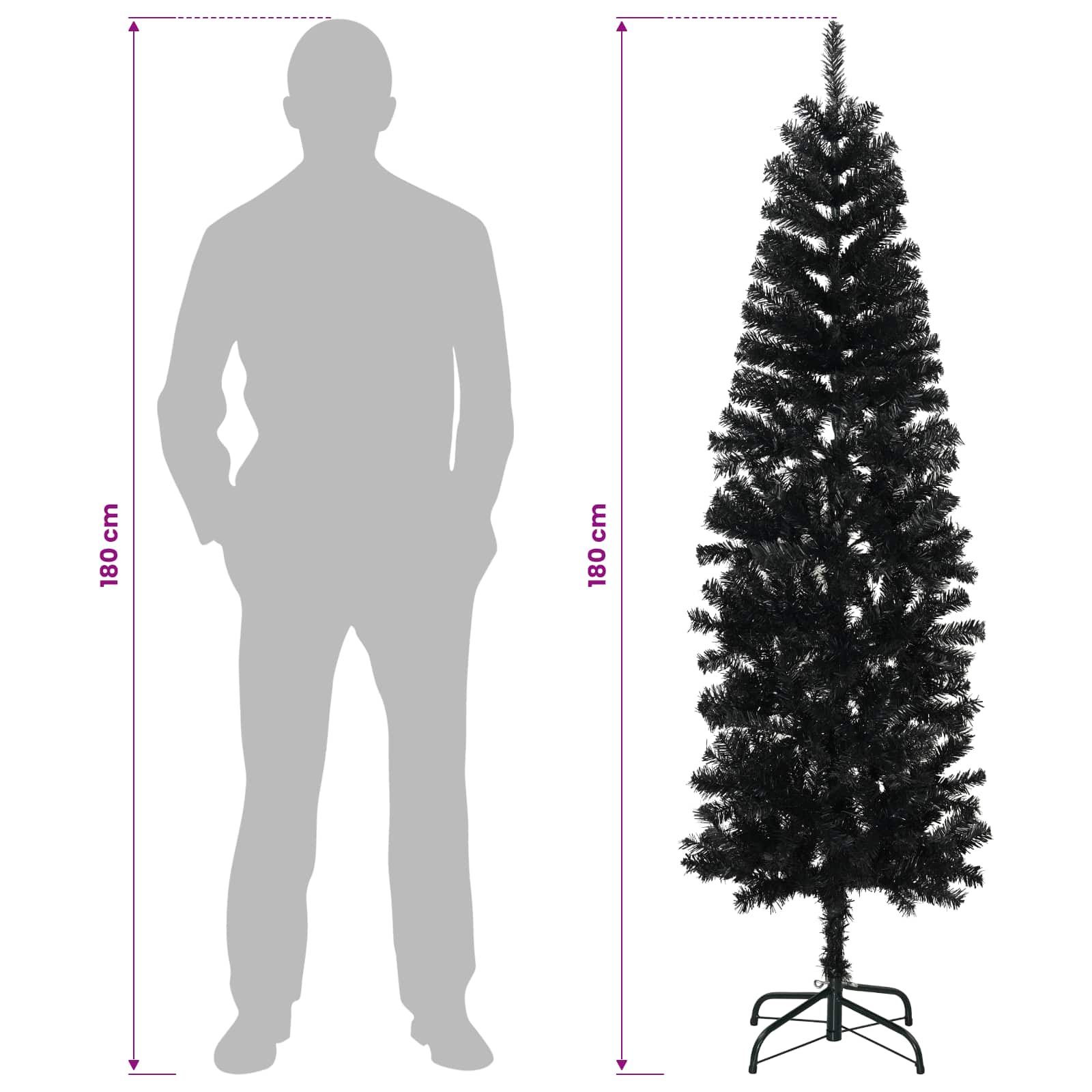 Albero di Natale Artificiale Slim con Palline 180 cm 300 LED