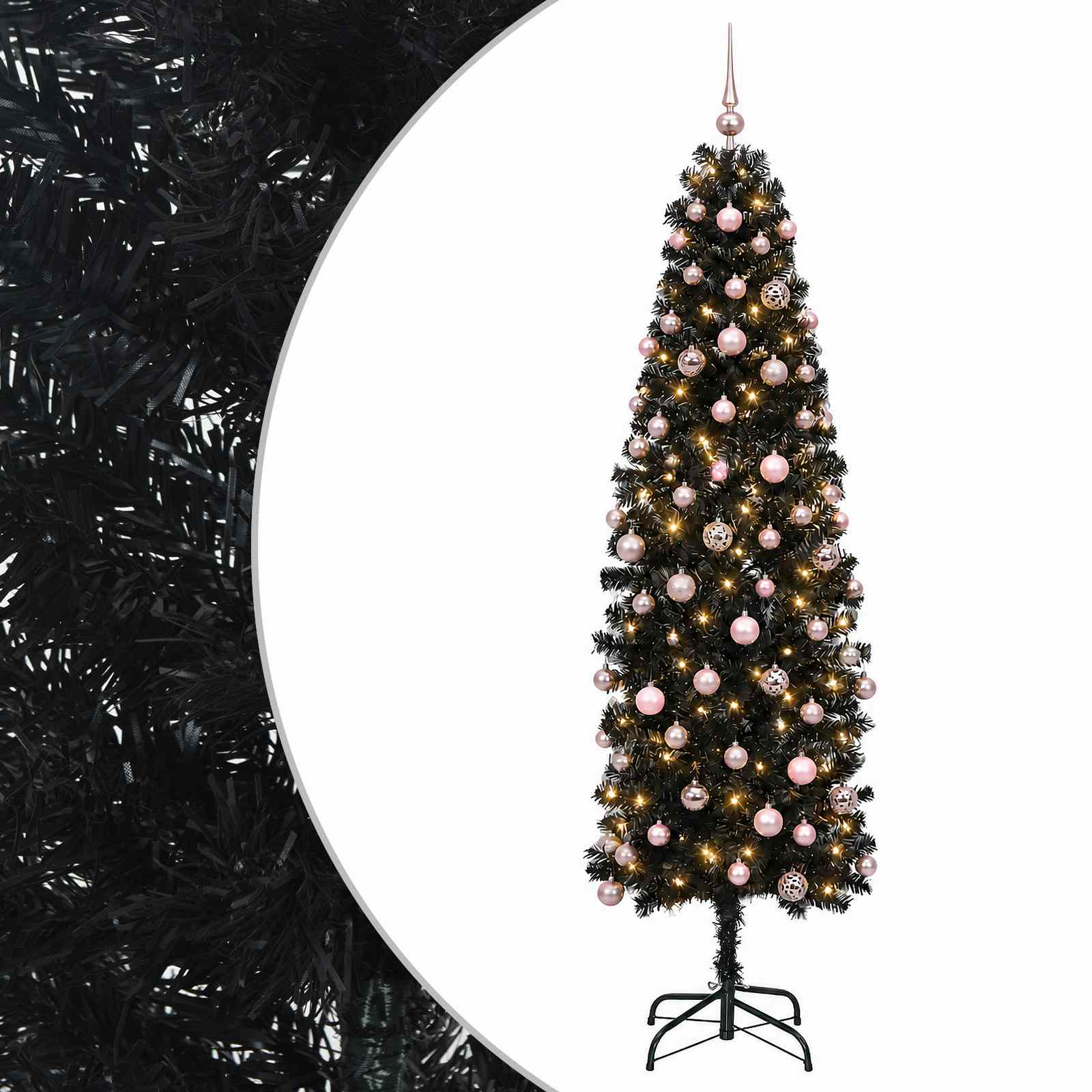 Albero di Natale Artificiale Slim con Palline 210 cm 300 LED