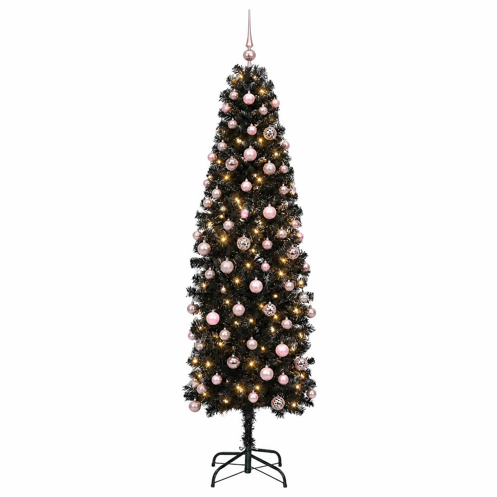 Albero di Natale Artificiale Slim con Palline 210 cm 300 LED