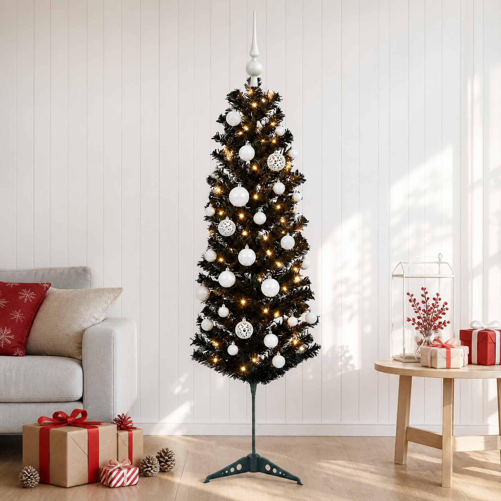 Albero di Natale Artificiale Slim con Palline 120 cm 150 LED