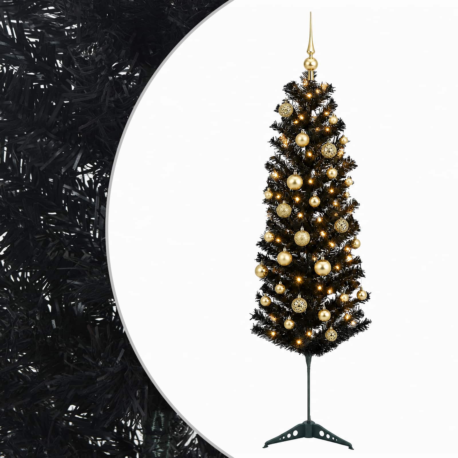 Albero di Natale Artificiale Slim con Palline 150 cm 150 LED
