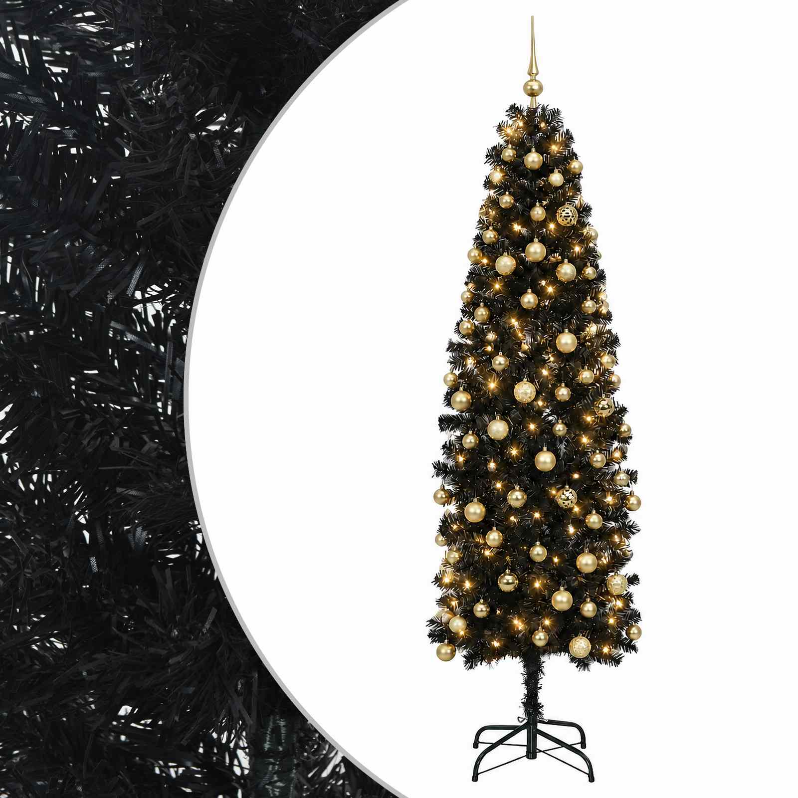 Albero di Natale Artificiale Slim con Palline 180 cm 300 LED