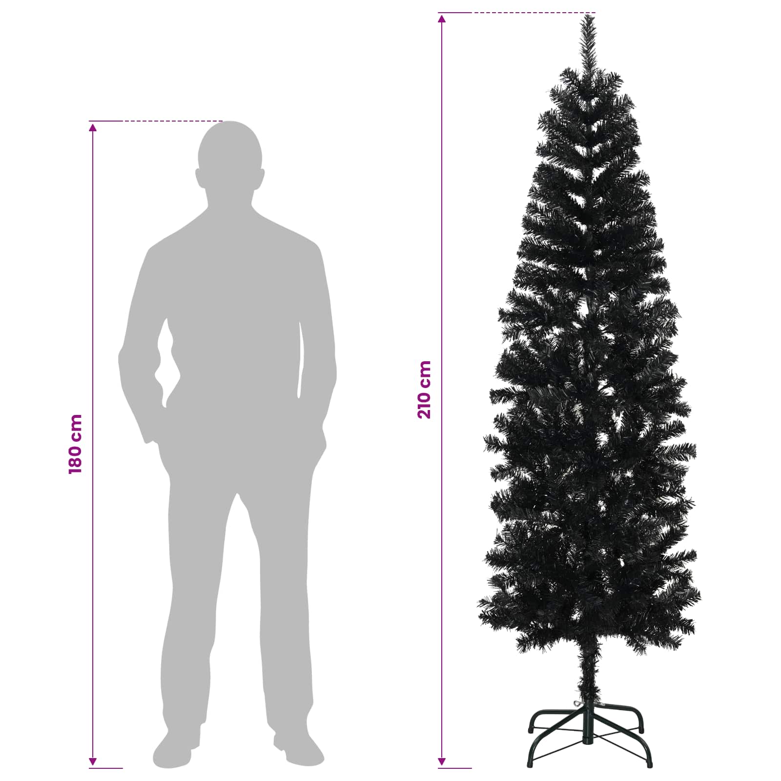 Albero di Natale Artificiale Slim con Palline 210 cm 300 LED
